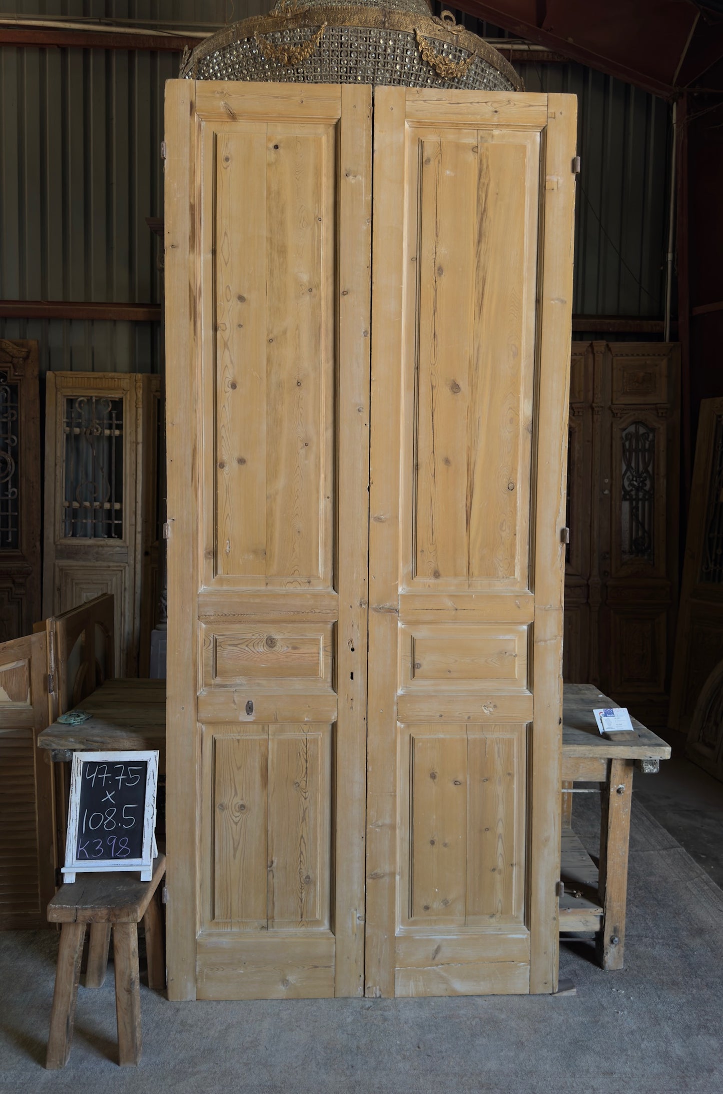 3 Panel Antique Solid French Doors - 47.75x108.5 K398