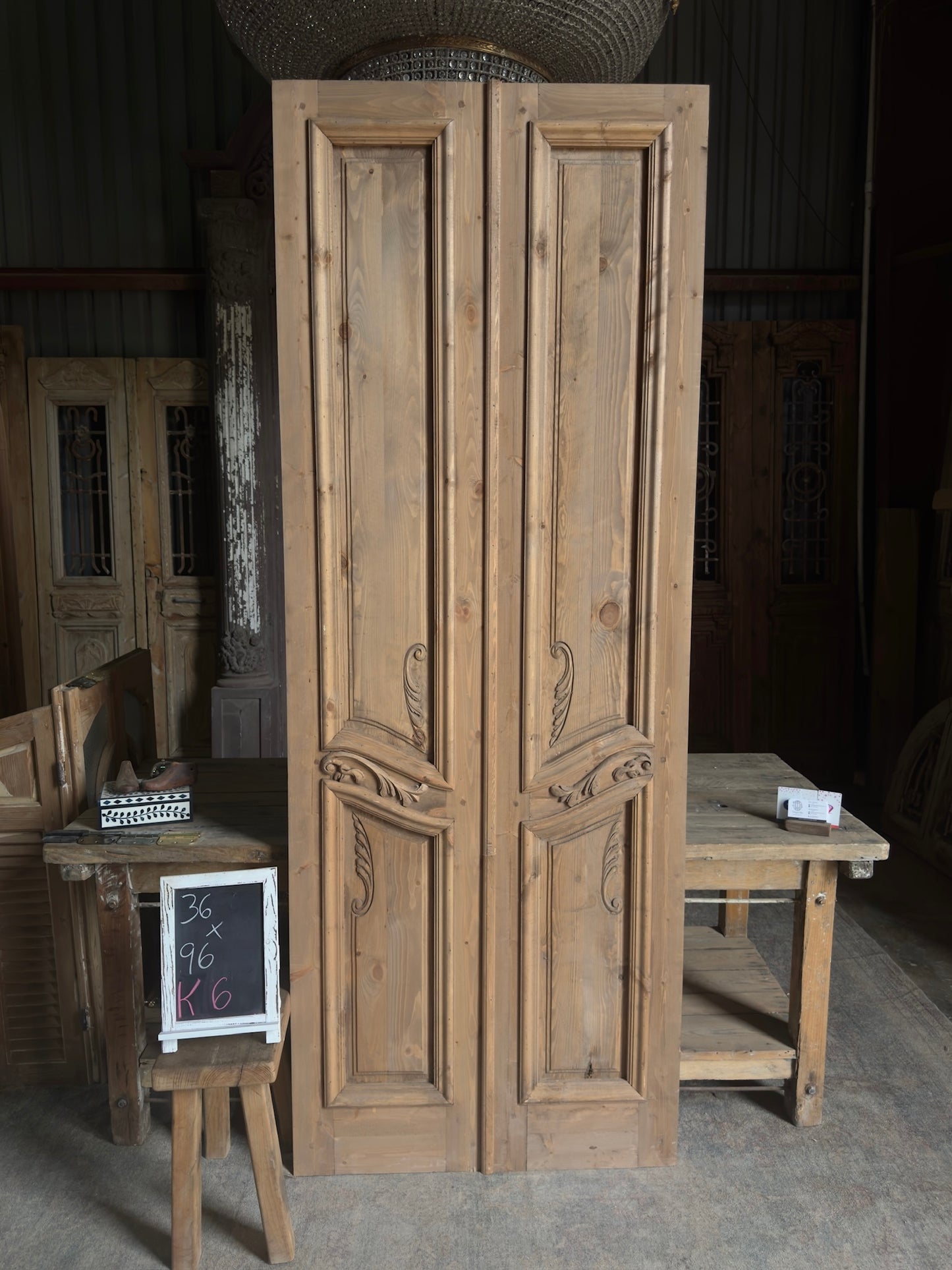 Handcrafted 2 Panel Carved Solid French Doors - 36x96 K6