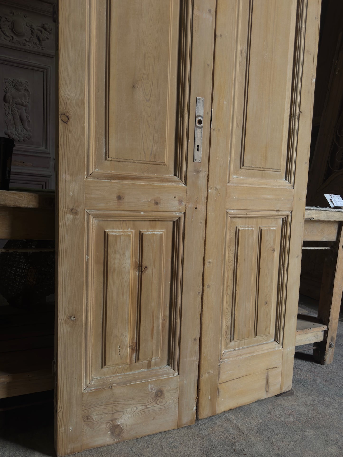 Stately 3 Panel Antique Solid French Doors - 37.75x95.5 J374