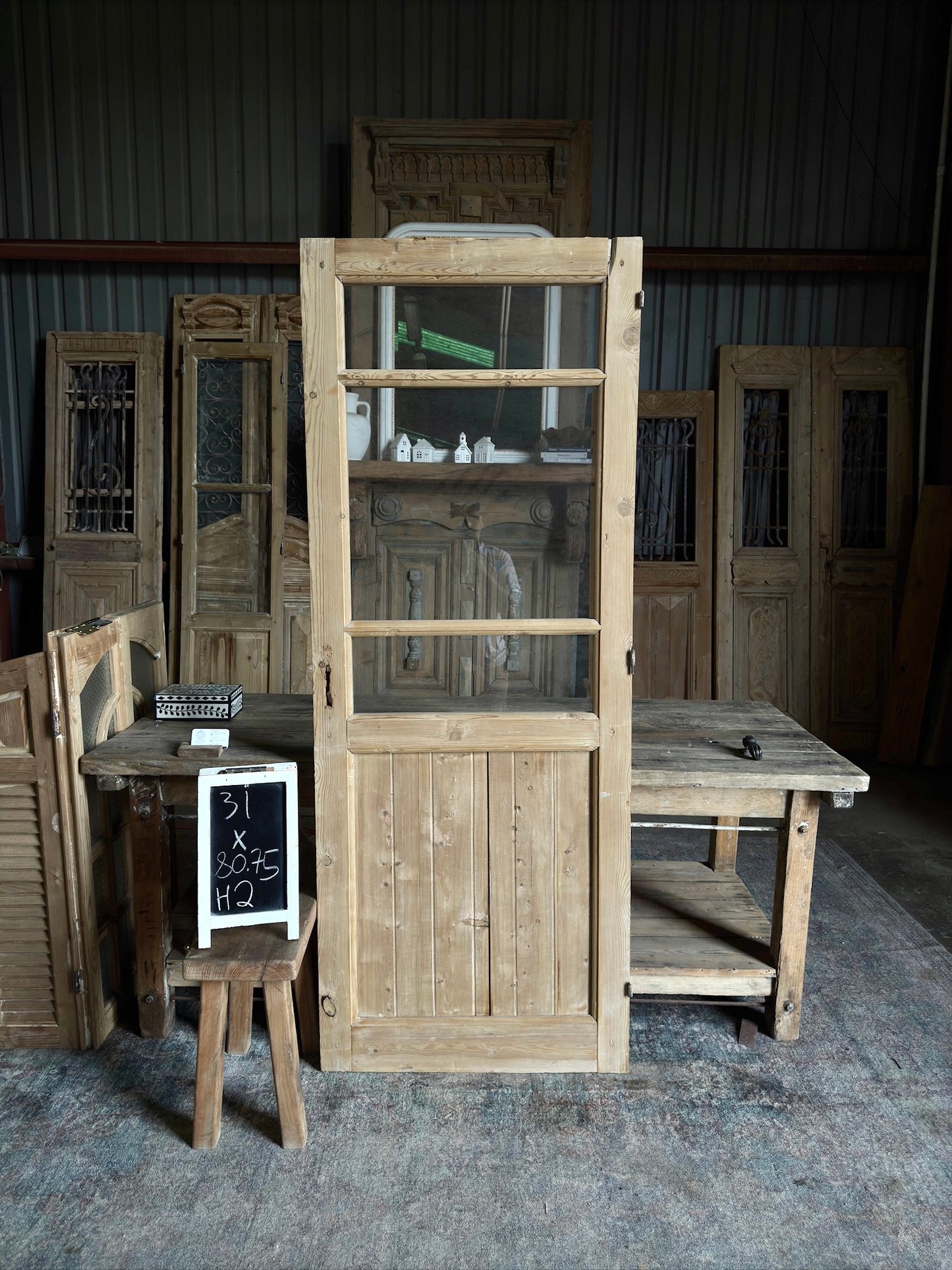 3 Light Antique Glass Single Door - 31x80.75 H2