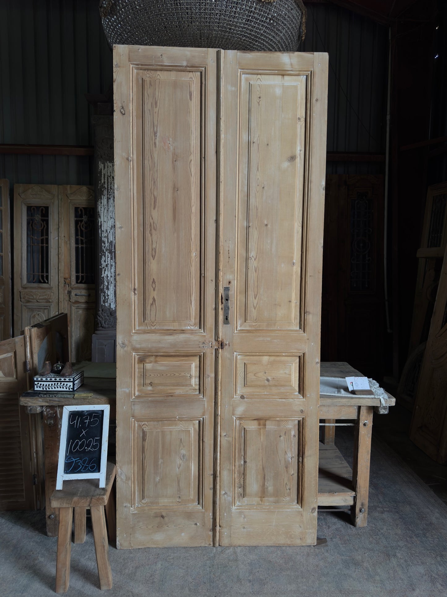 3 Panel Antique Solid French Doors - 41.75x100.25 J386