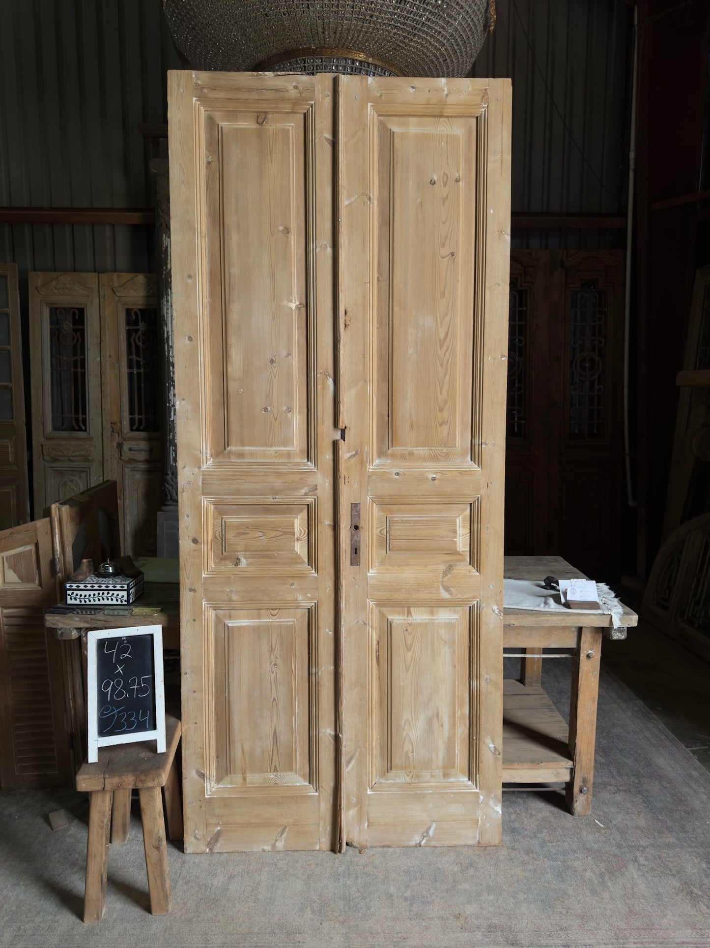 3 Panel Antique Solid French Doors - 42x98.75 J334