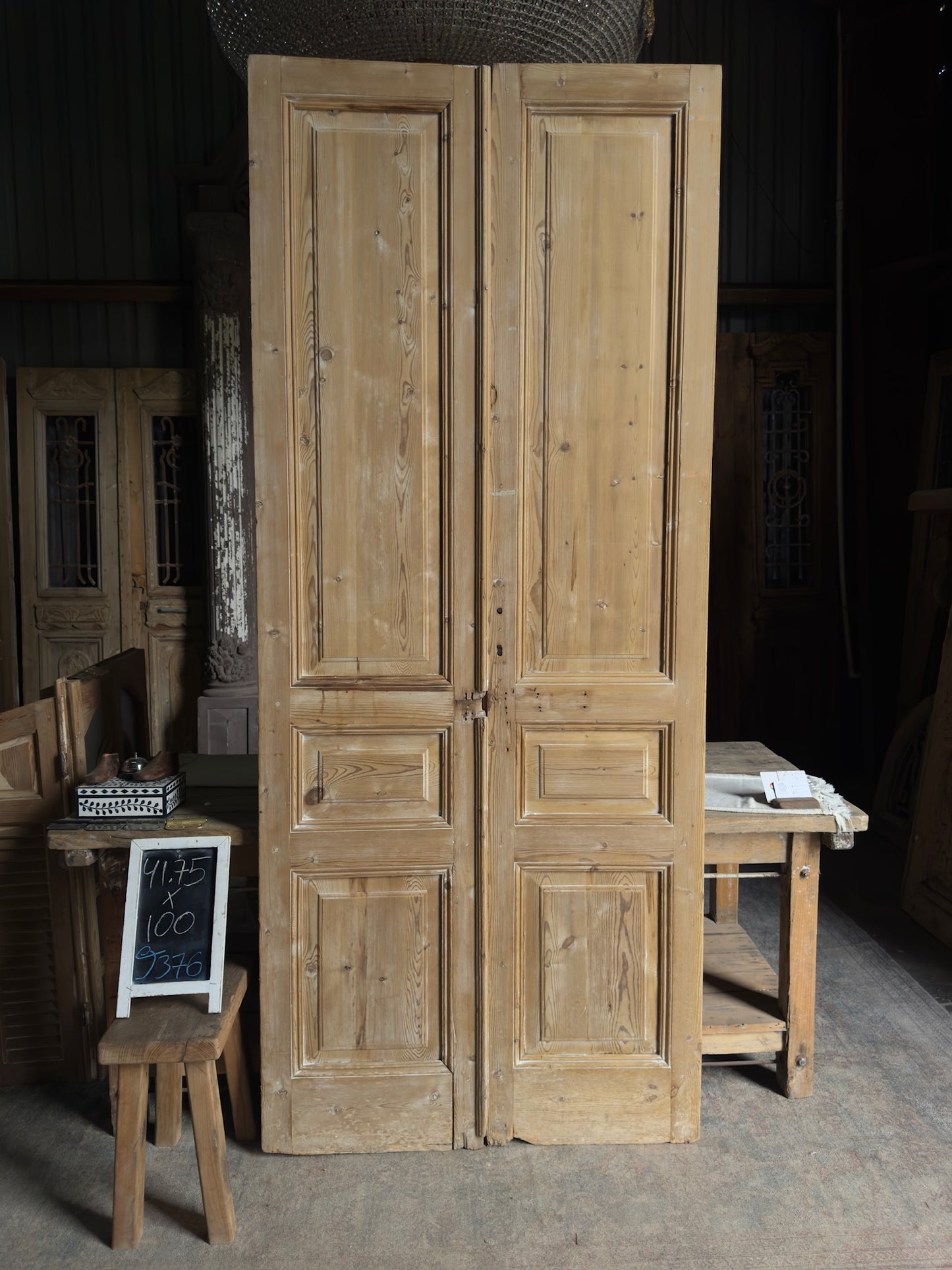 3 Panel Antique Solid French Doors - 41.75x100 J376