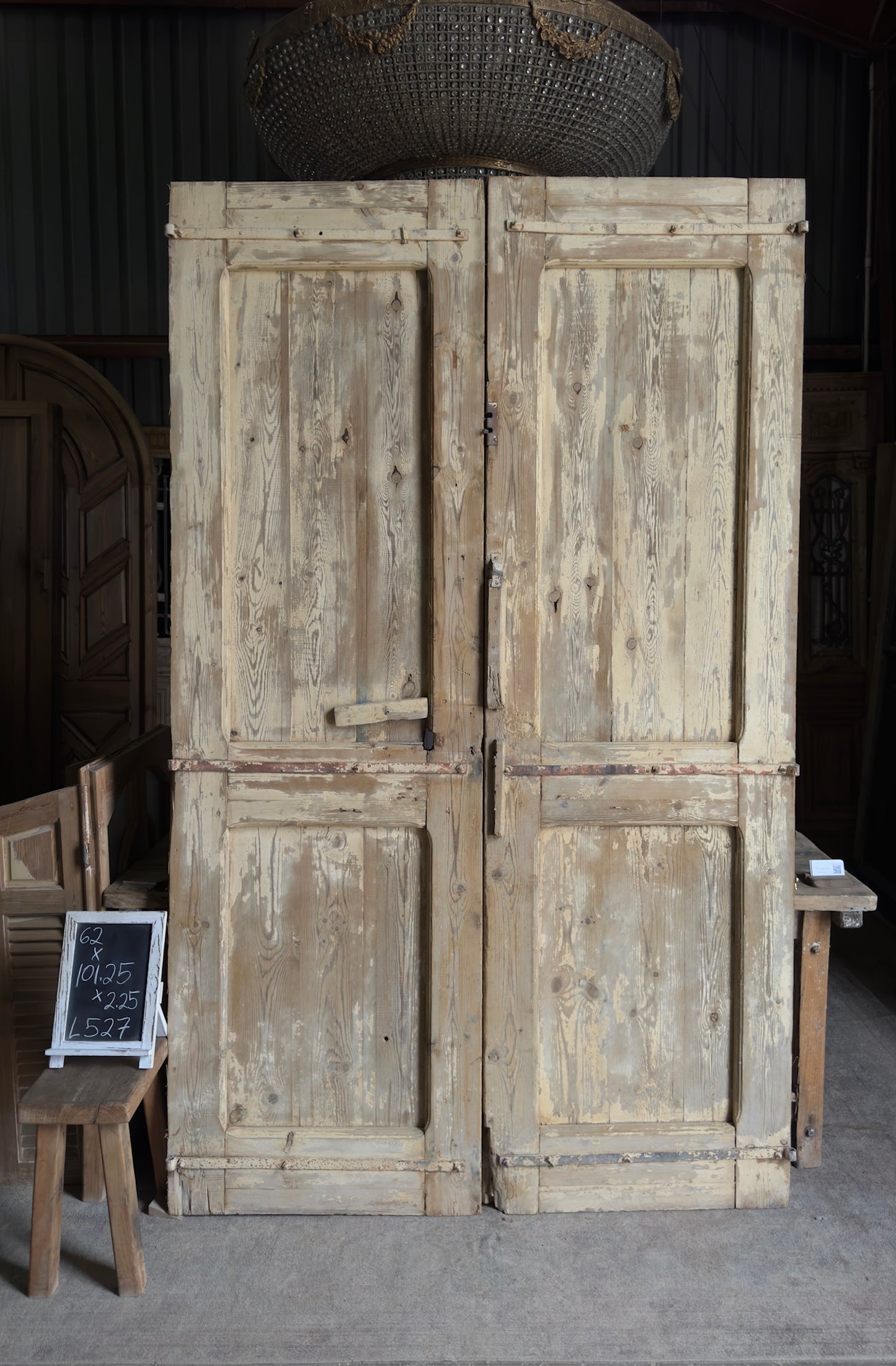 Antique Carved 4 Panel Double Doors - 62x101.25 - L527