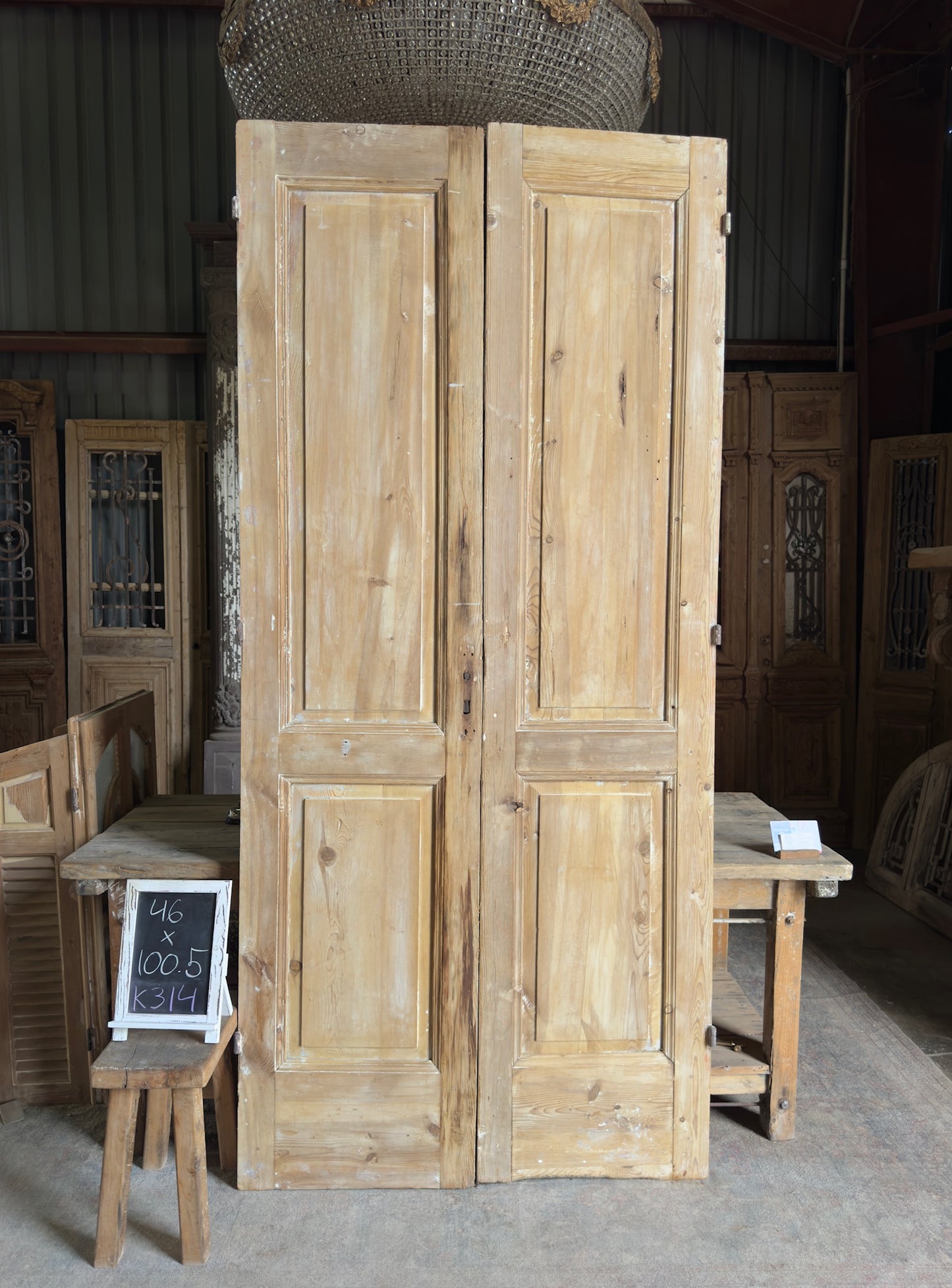 2 Panel Antique Solid French Doors - 46x100.5 K314