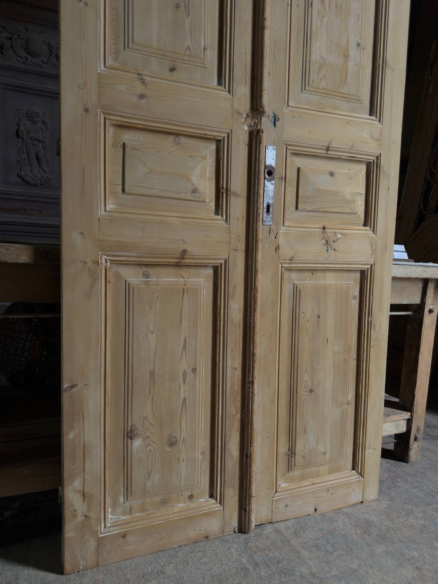 Pyramid Panel Antique Solid French Doors - 39.25x86.75 J410