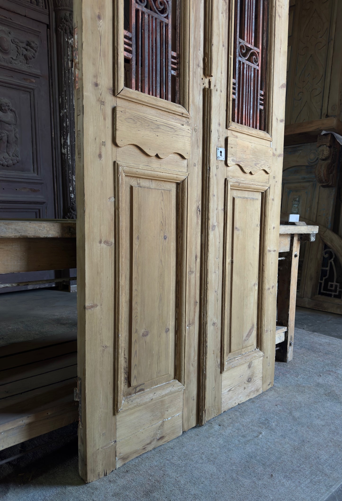 Mediterranean Antique Iron French Doors - 39.5x96 K443