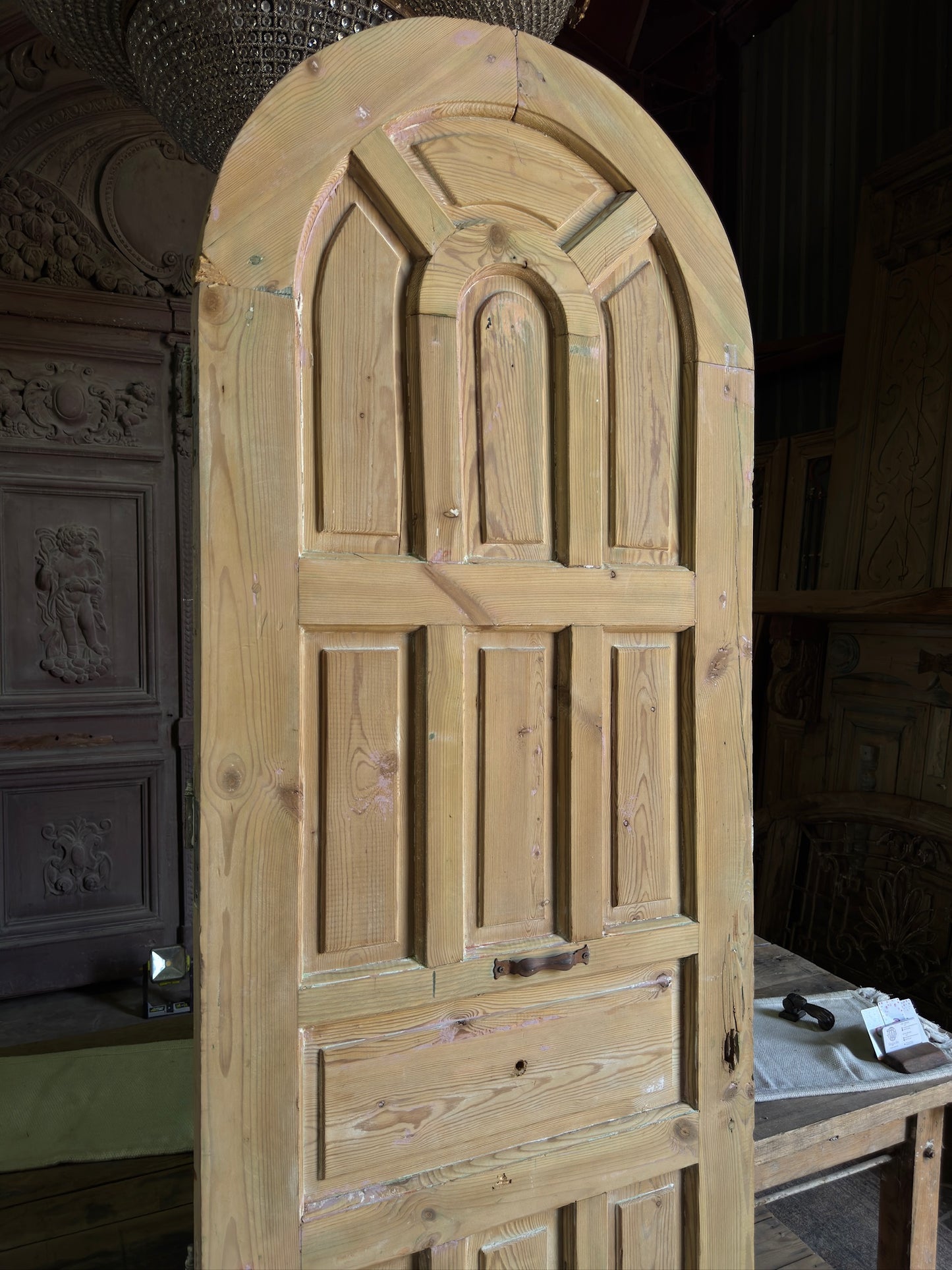 Decrotive Panel Antique Arched Solid Single Door - 31.25x92.5 J329