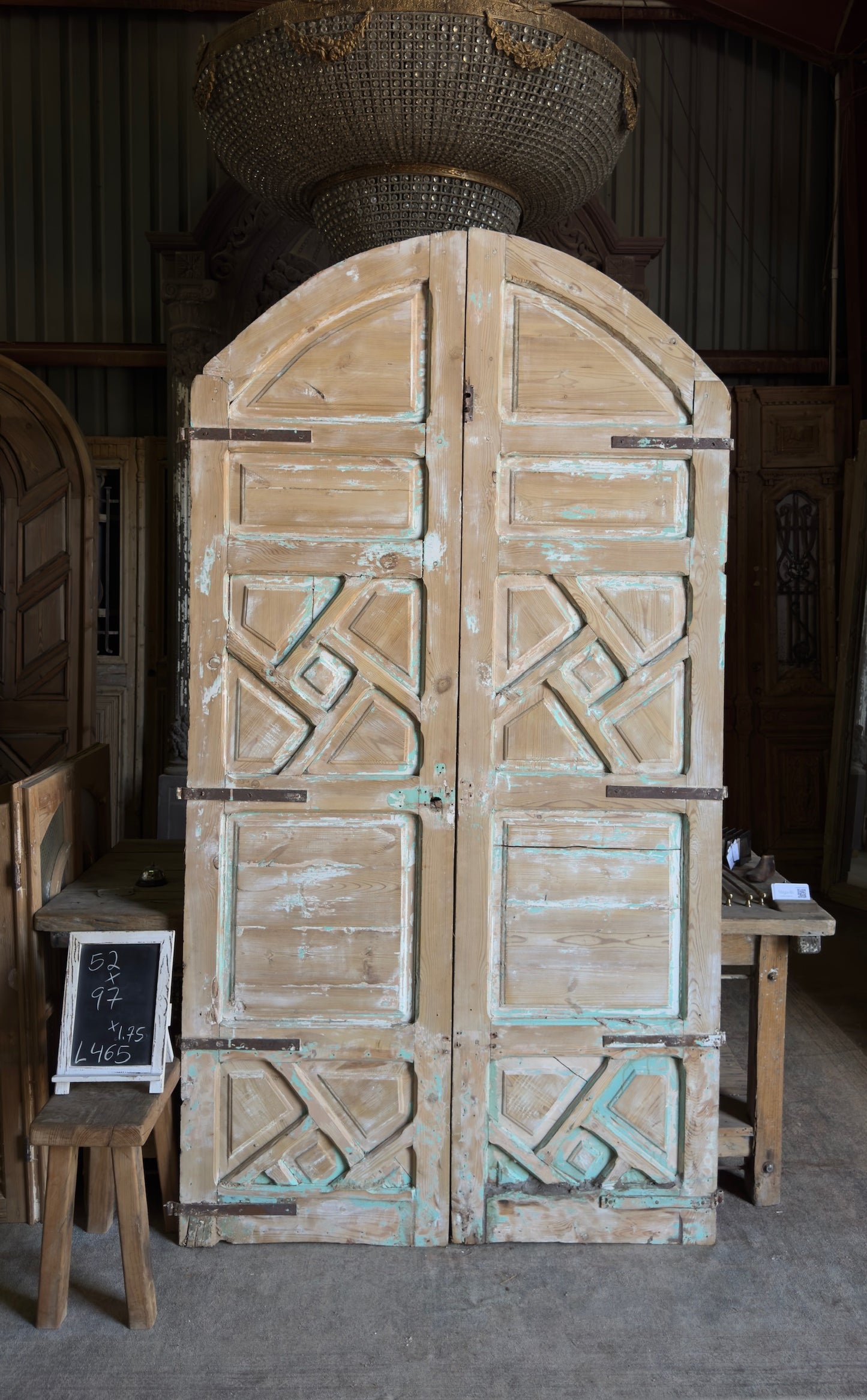 Antique Arched Moroccan Paneled Solid Doors - 52x97 - L465