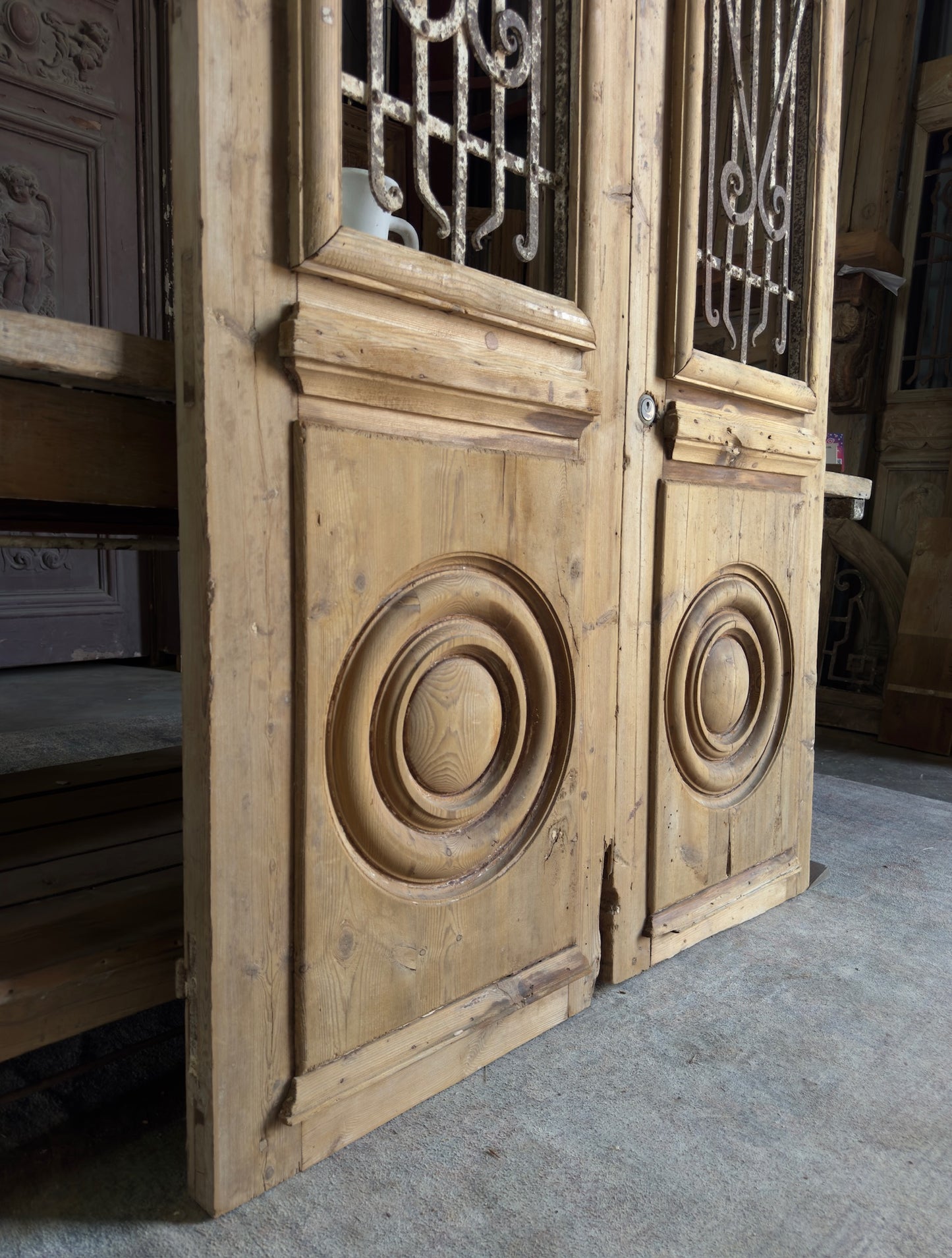Carved Antique Iron French Double Doors - 47.5x91 K283