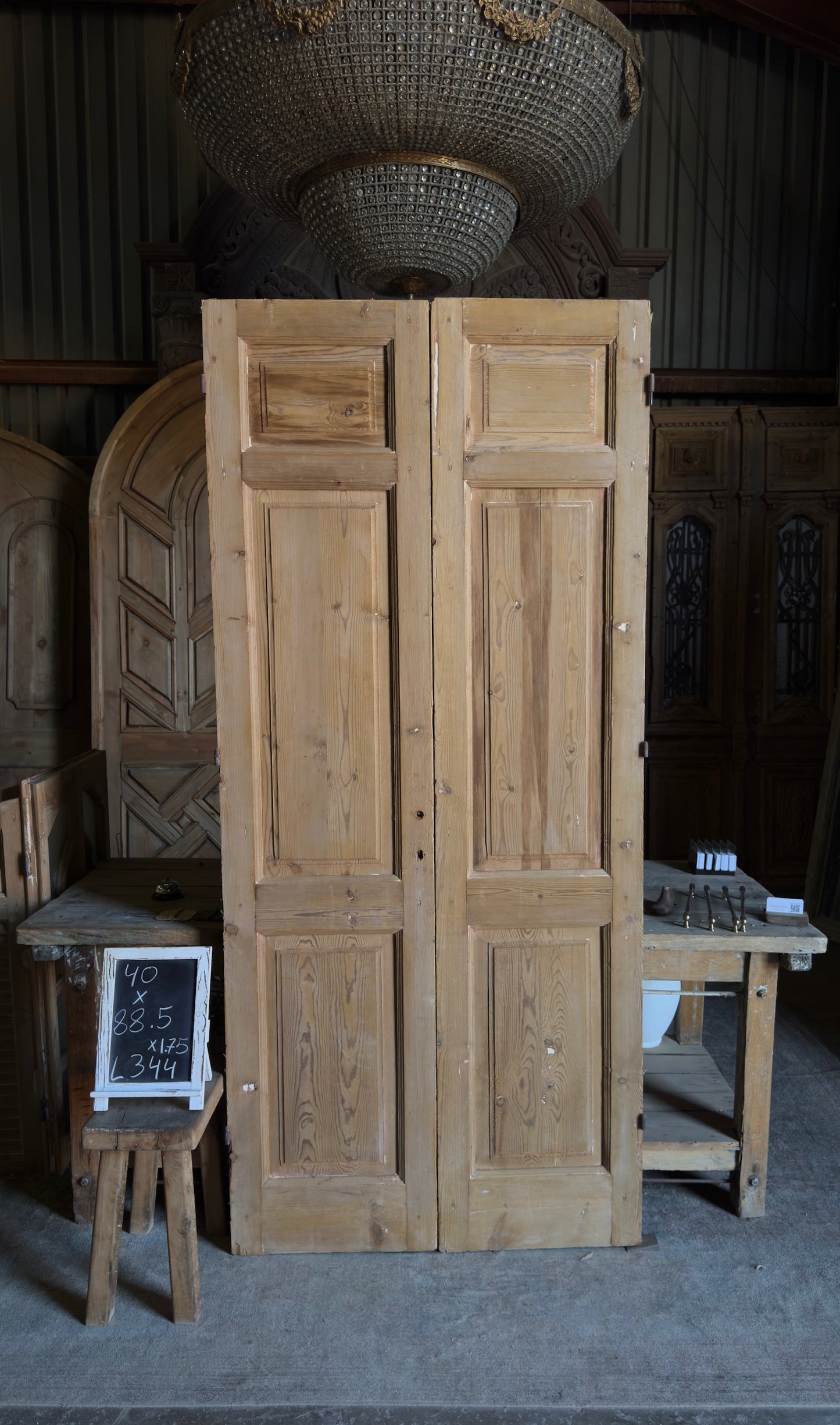 3 Panel Antique Solid French Doors - 40x88.5 - L344