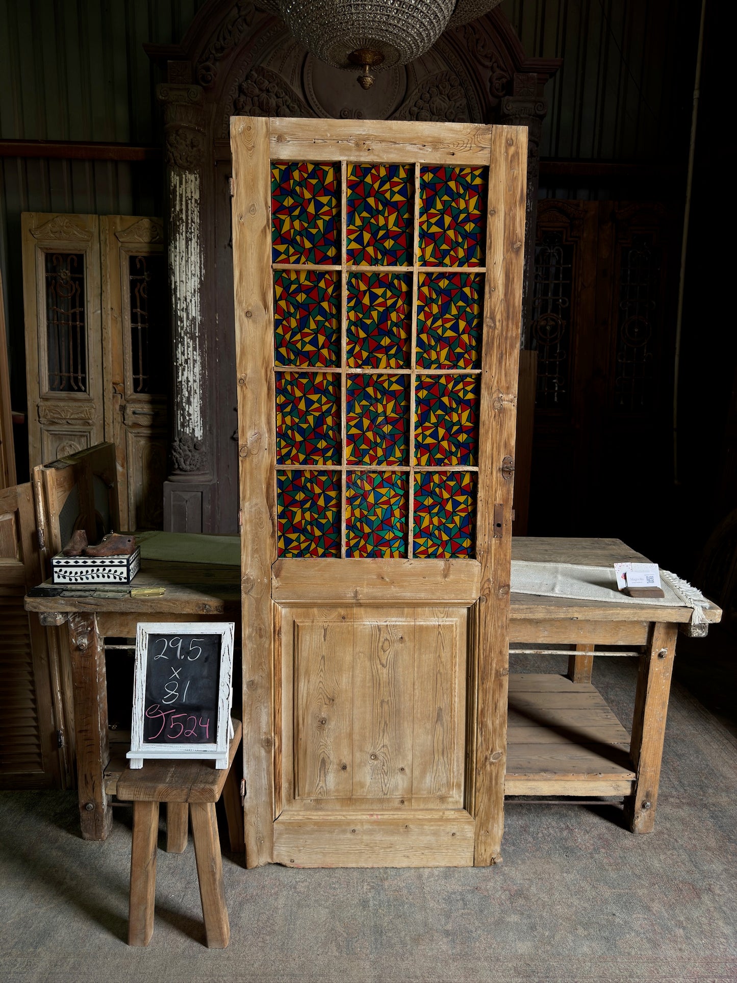 12 Lite Single Antique Stained Glass Door - 29.5x81 J524