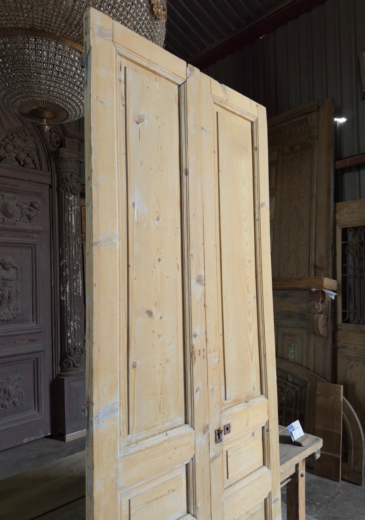 3 Panel Antique Solid French Doors - 37x97 K334