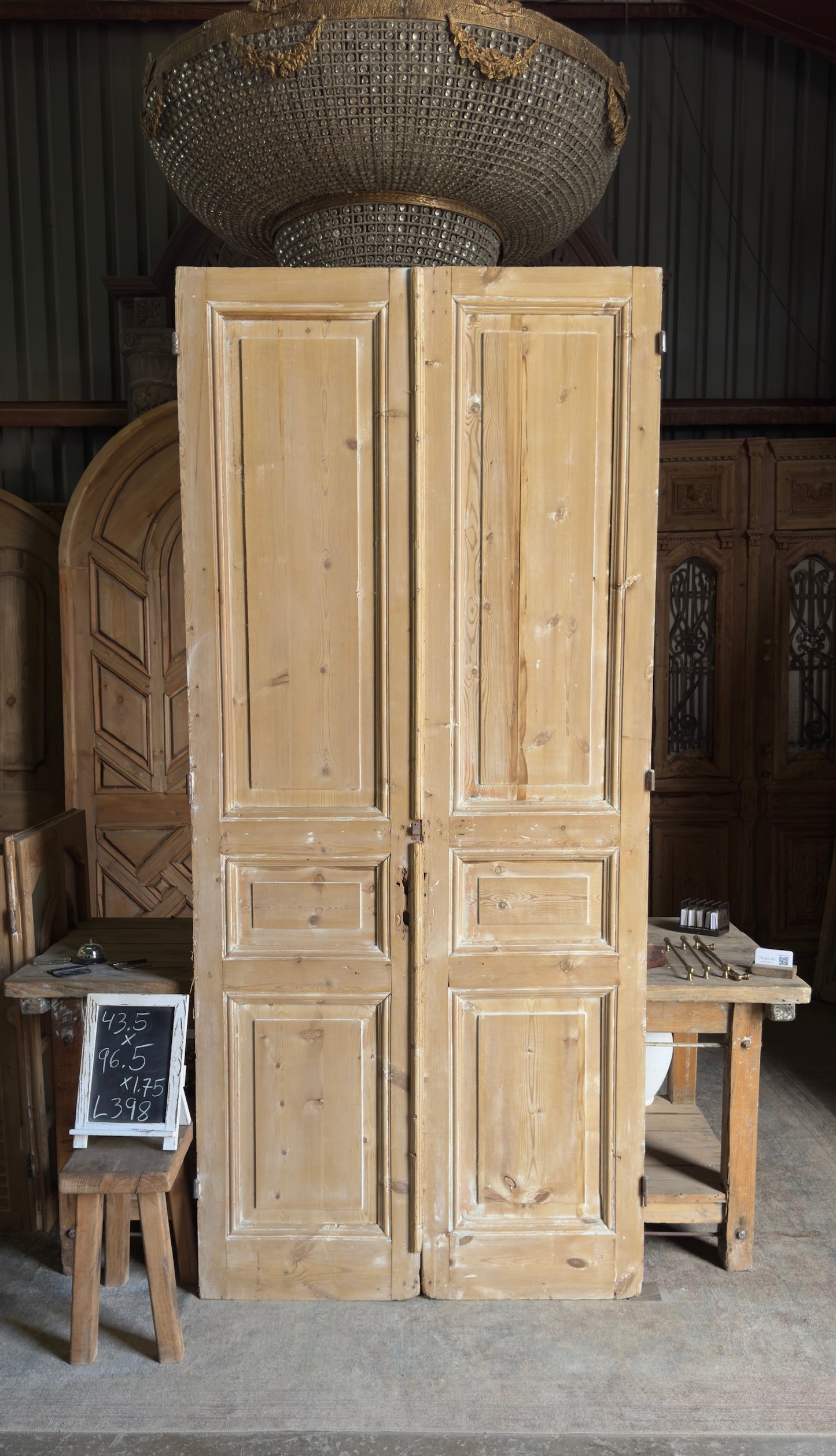 3 Panel Antique Solid French Doors - 43.5x96.5 - L398