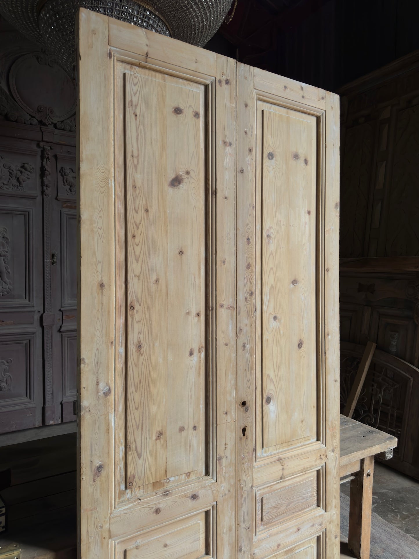 3 Panel Antique Solid French Doors - 40.75x90 K136