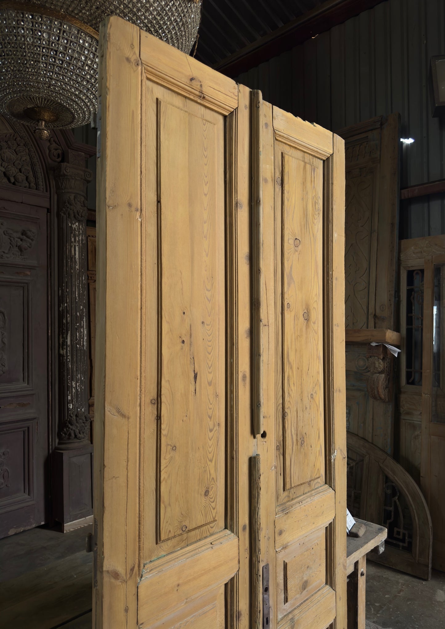 3 Panel Antique Solid French Doors - 38x92 K391
