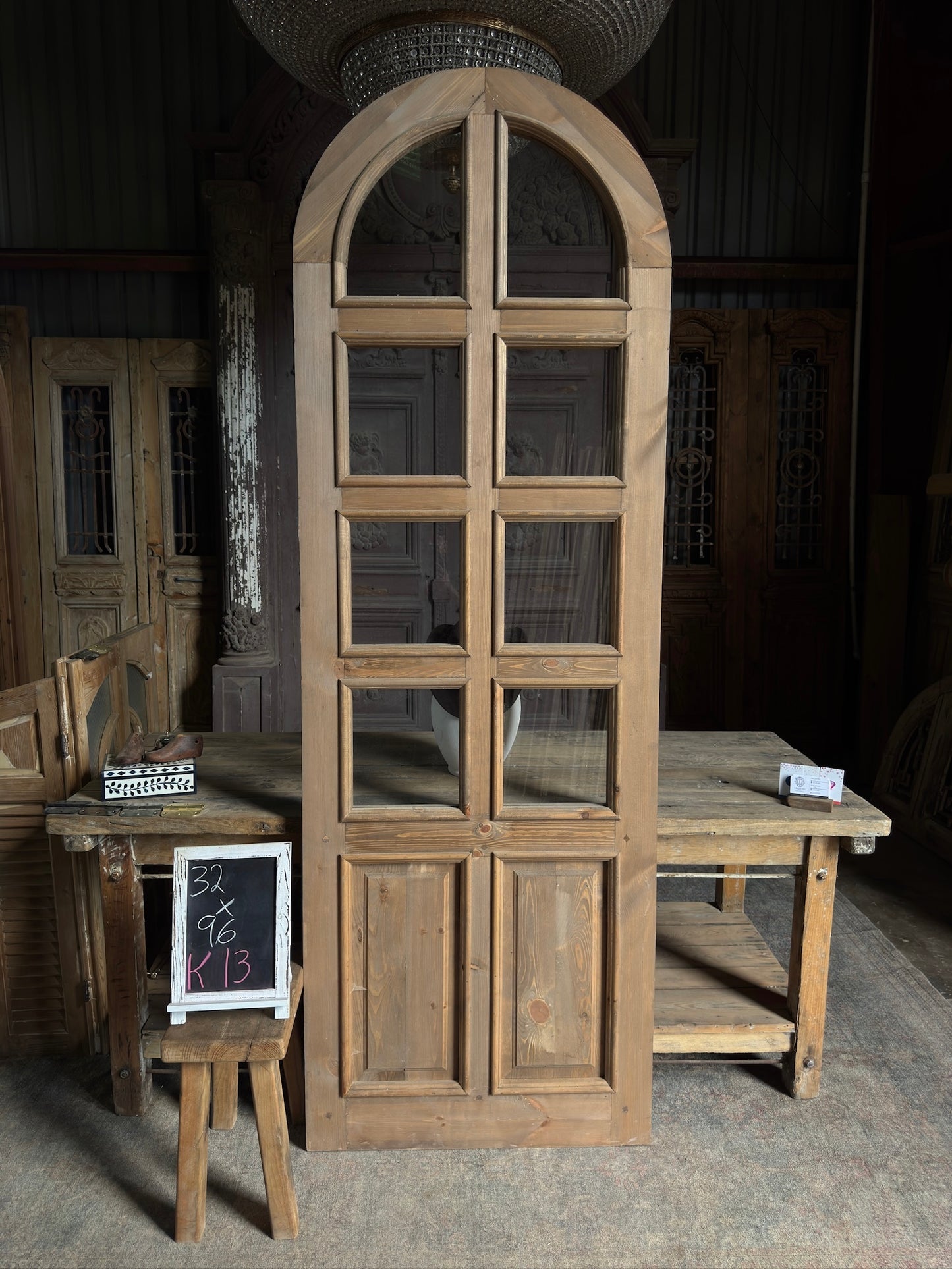 Handcrafted 8 Light Arched Single Glass Door - 32x96 K13