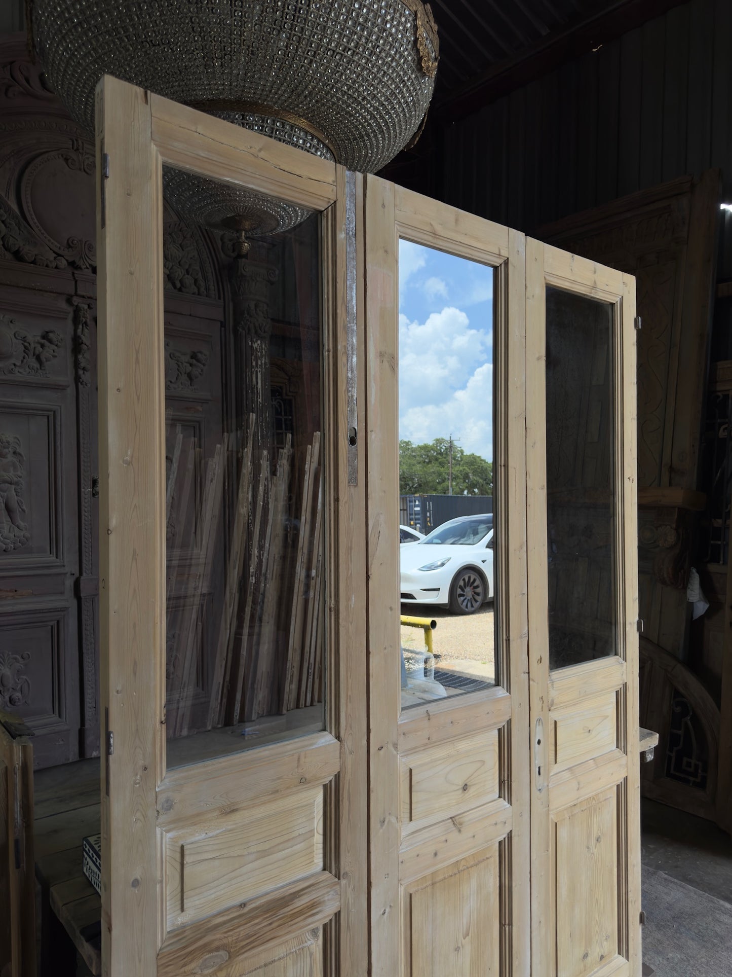 3 Panel Tri-Fold Antique Glass Doors - 69x93 K91