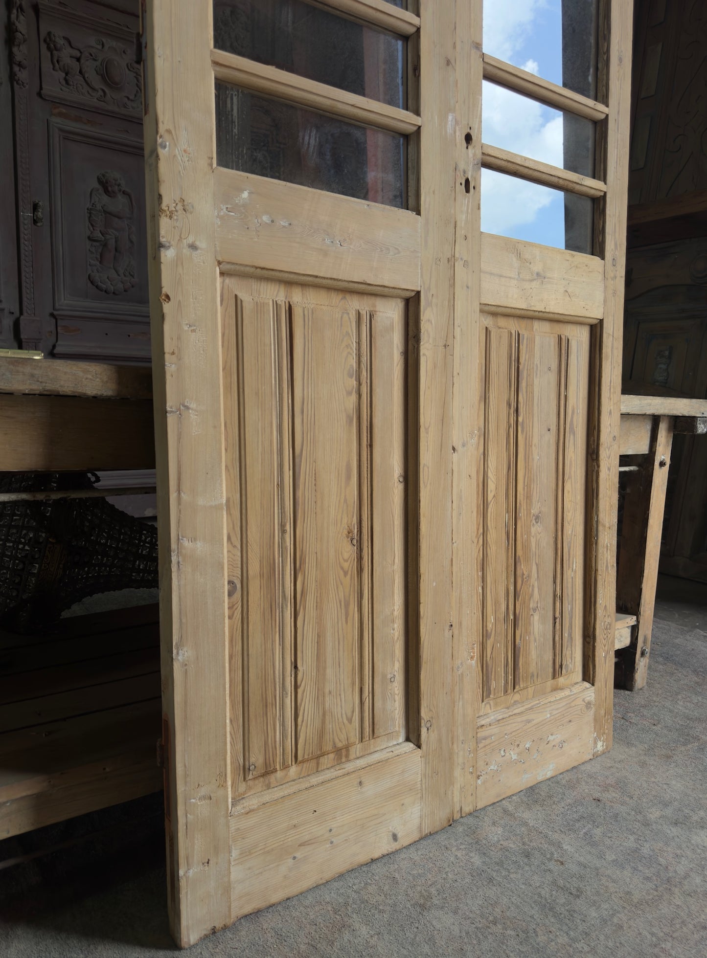 Scalloped Top Glass Antique French Doors - 39.75x92.5 K92