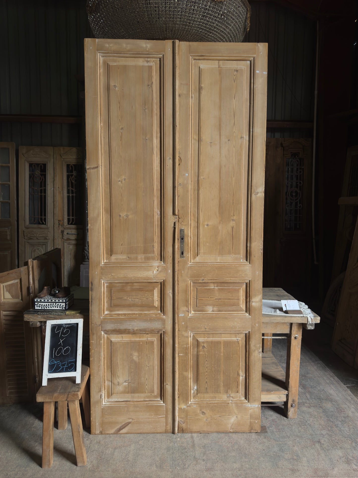 3 Panel Antique Solid French Doors - 45x100 J375
