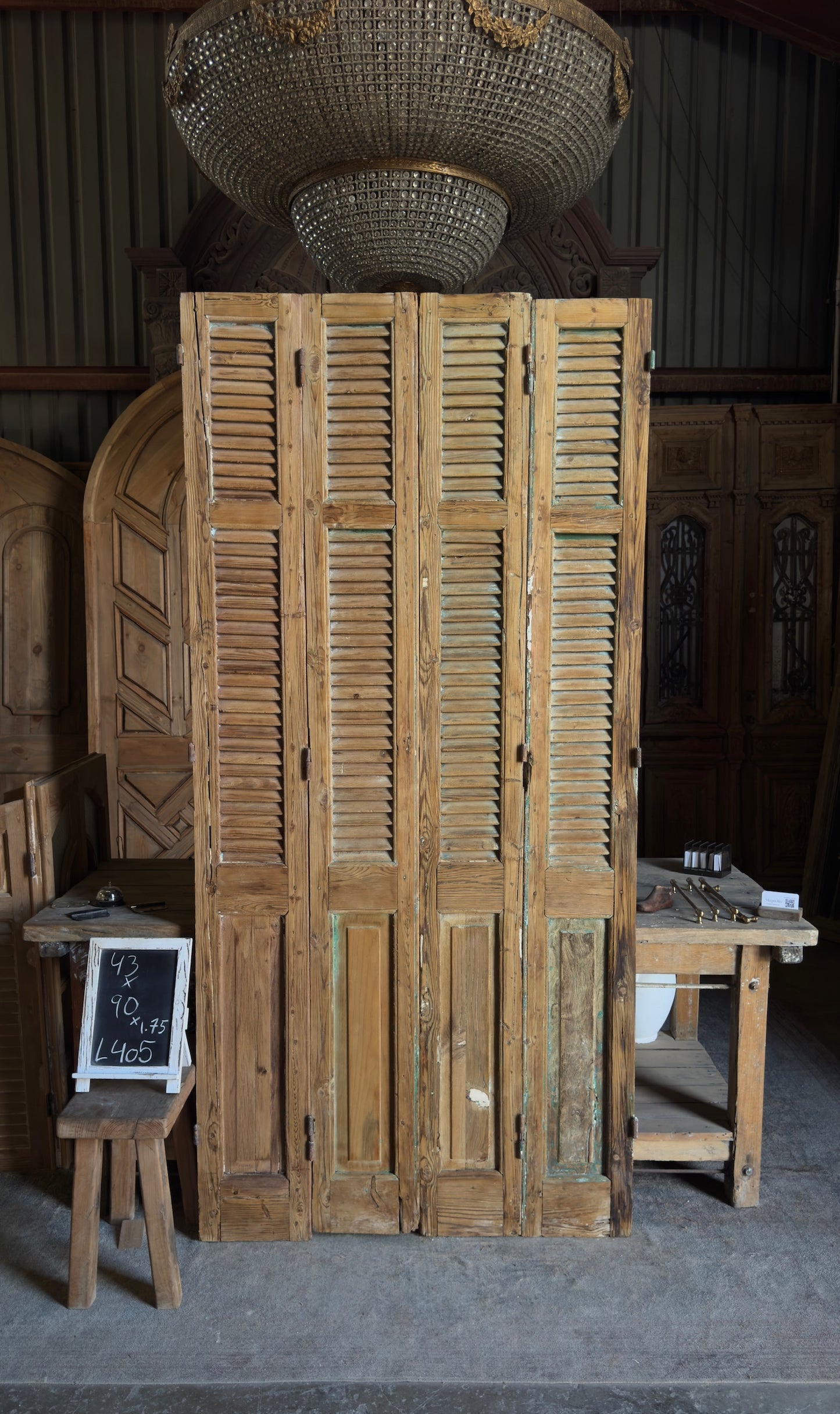 European French Antique Louvered Shutters - 43x90 - L405