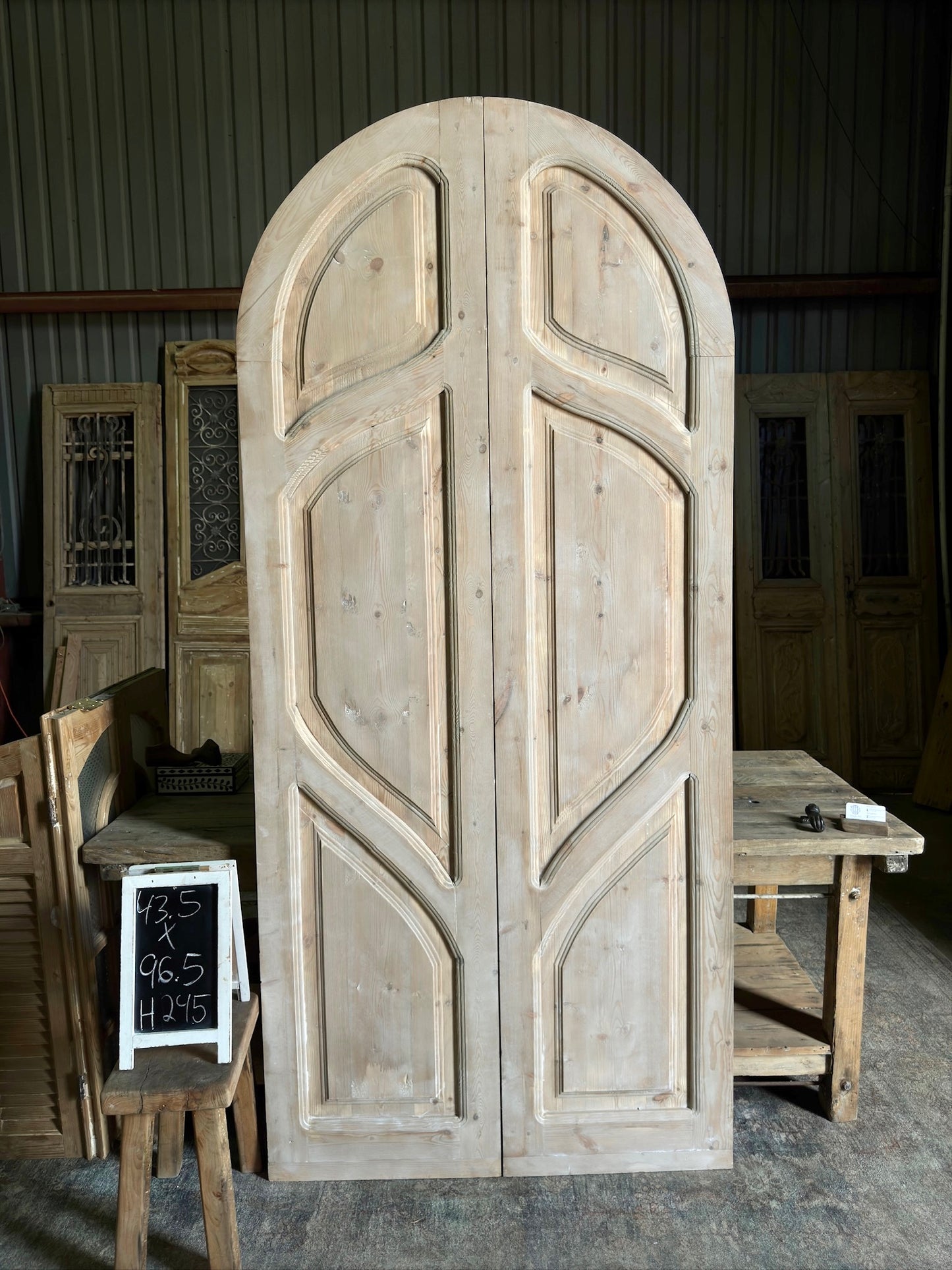 (The Merlin) Handrcrafted Arched Baltic Pine French Doors - 43.5x96.5 H245