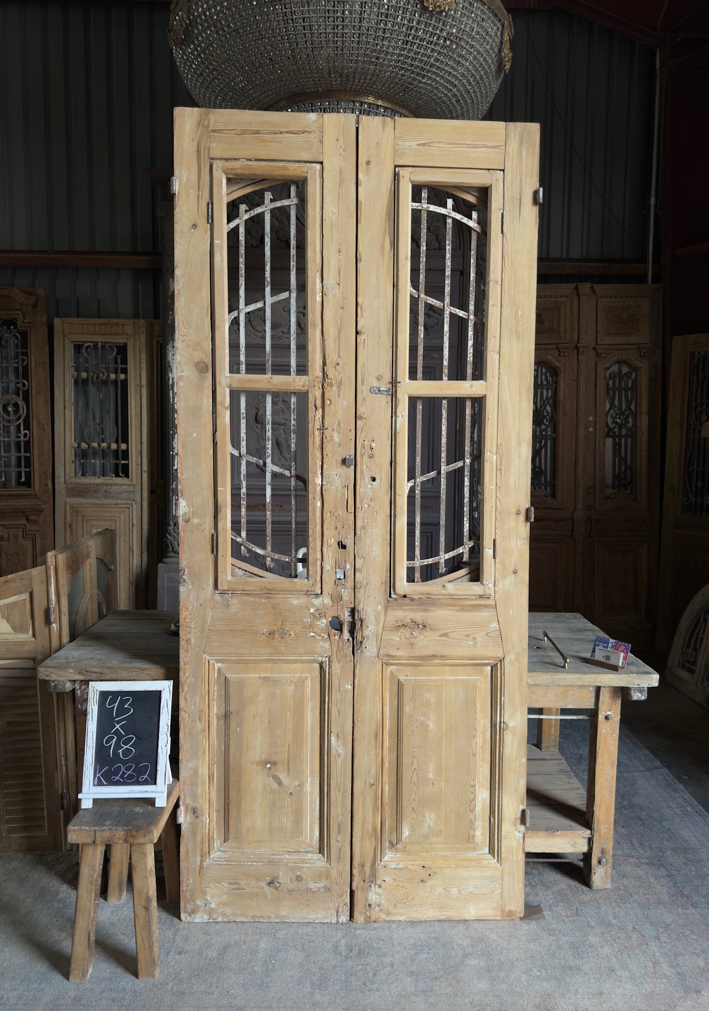 Sophisticated Antique Iron French Doors - 43x98 K282