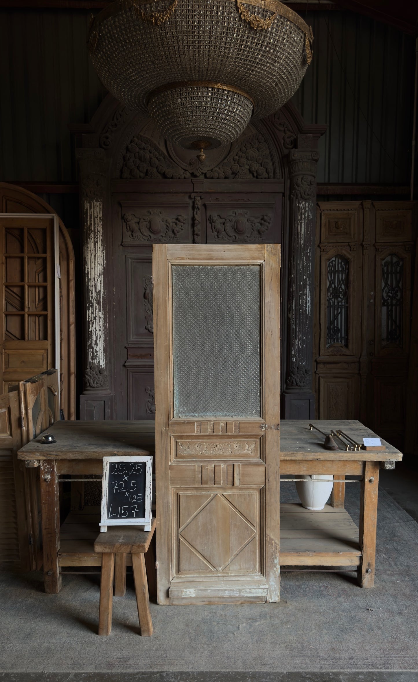 Carved Antique Glass Single Door - 25.25x72.5 - L157