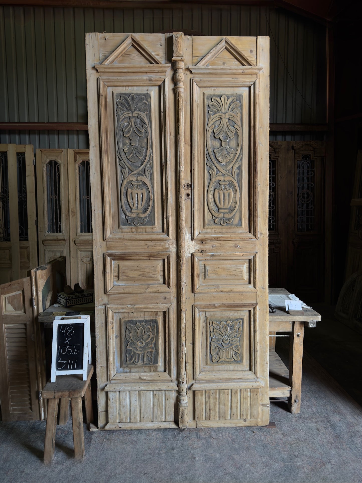 Classy Hand Carved Antique French Doors - 48x105.5 J111