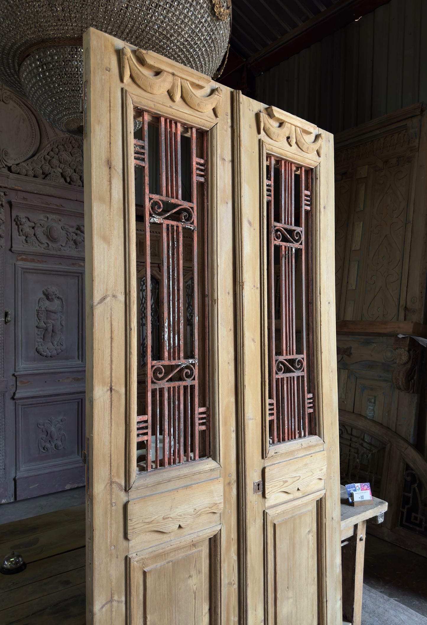 Mediterranean Antique Iron French Doors - 43.5x96 K274