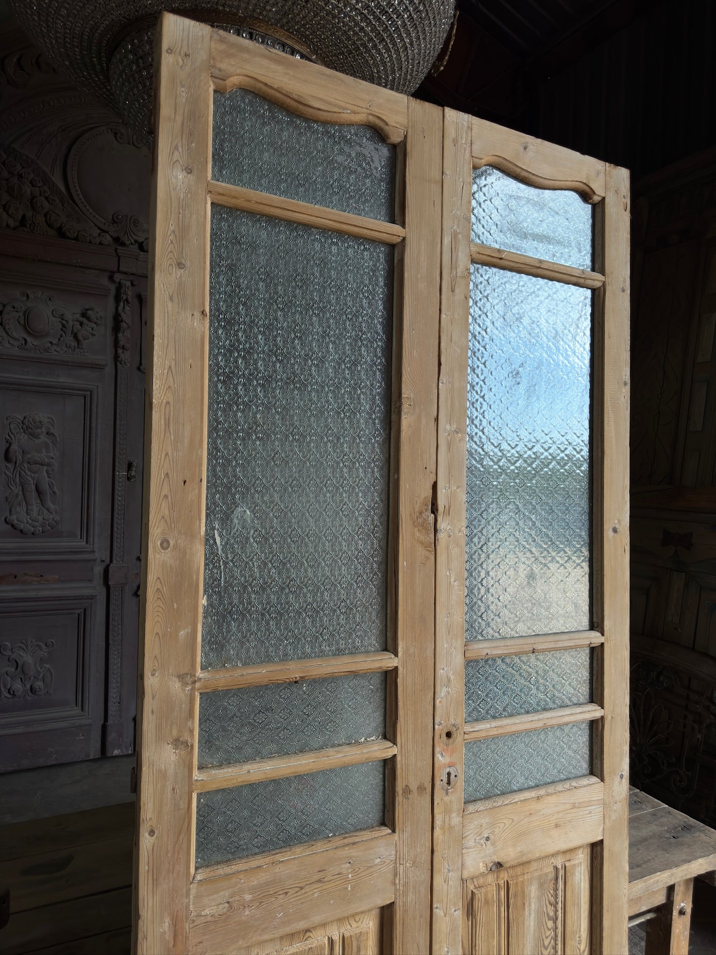 Scalloped Top Glass Antique French Doors - 40x92.5 K97