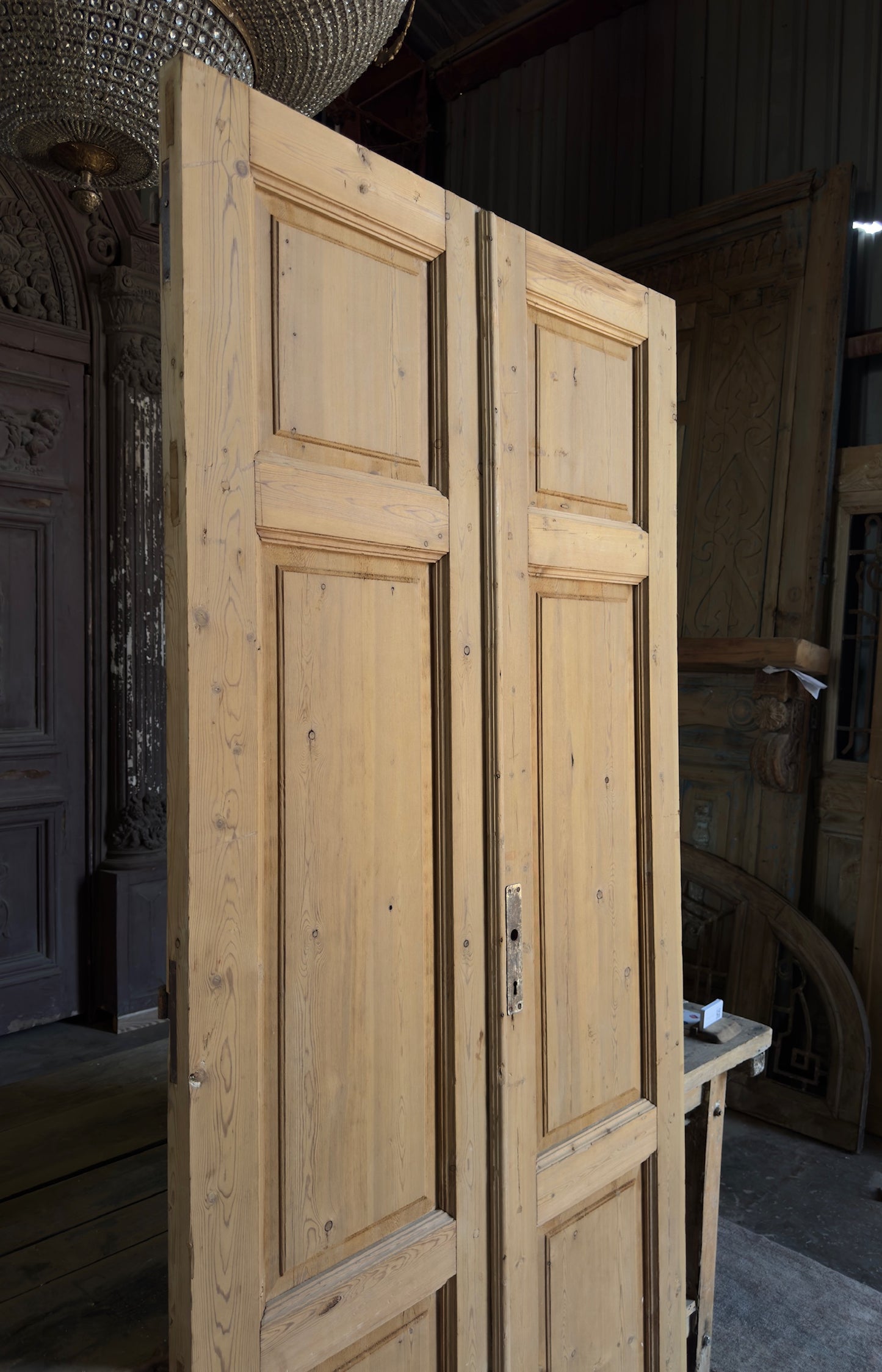 3 Panel Antique Solid French Doors - 40x88 K417