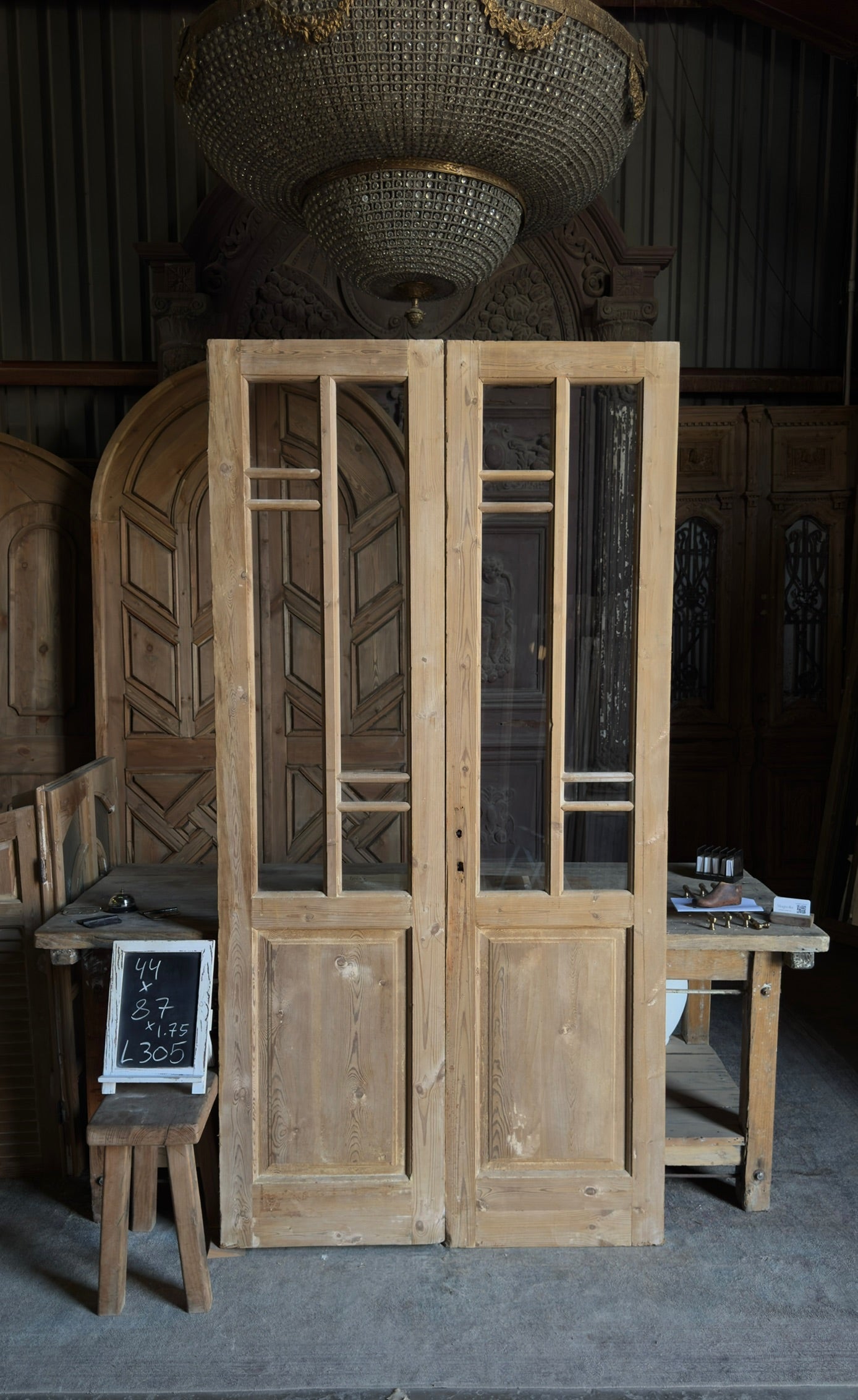 Antique Art Nouveau Glass French Doors - 44x87 - L305