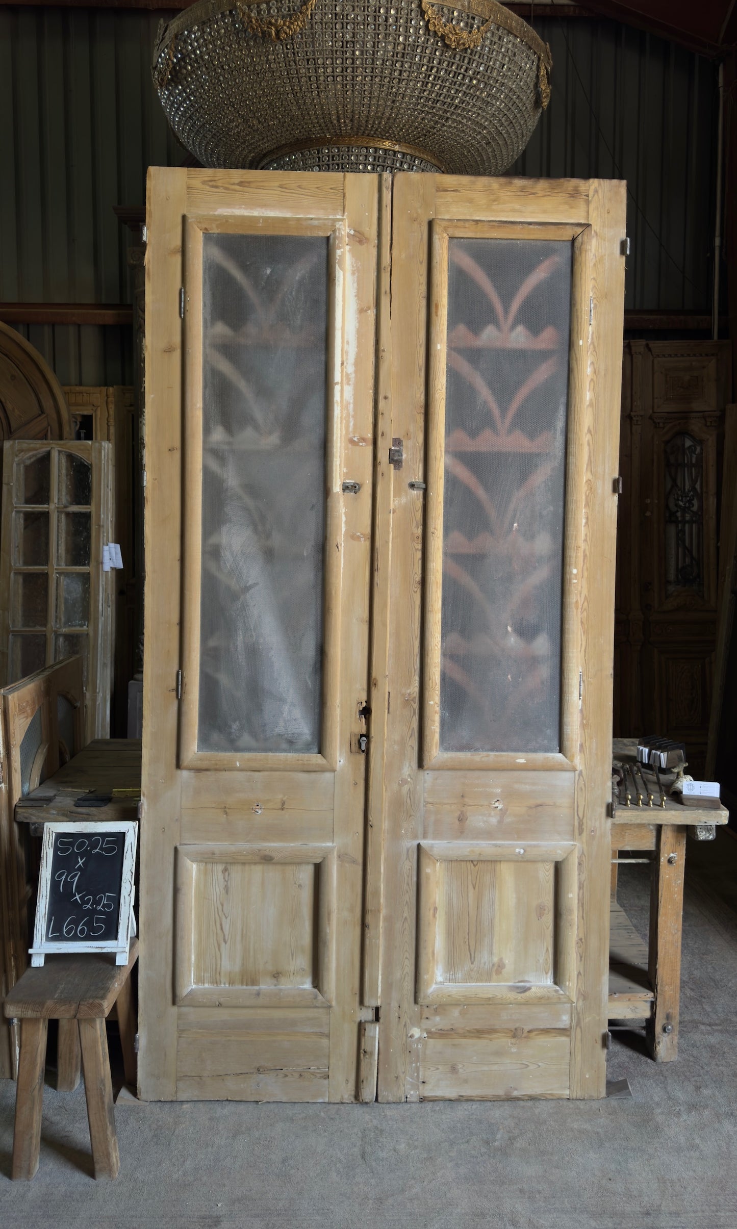 Antique Iron 2 Lite French Doors - 50.25x99 - L665