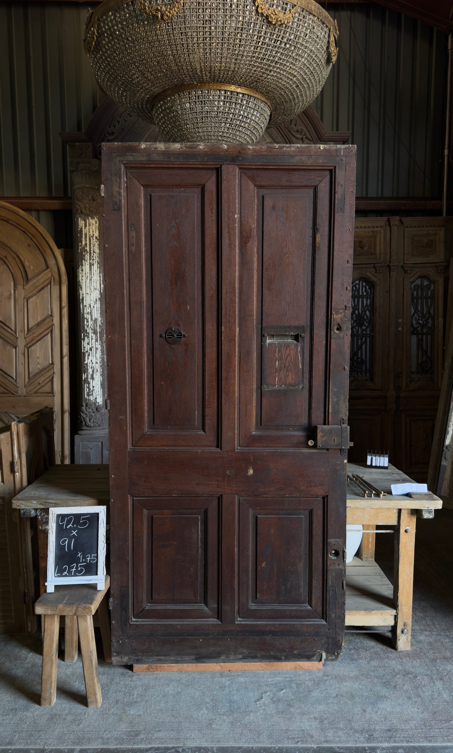 French Oak Antique Single Door with Paneled Base - 42.5x91 - L275