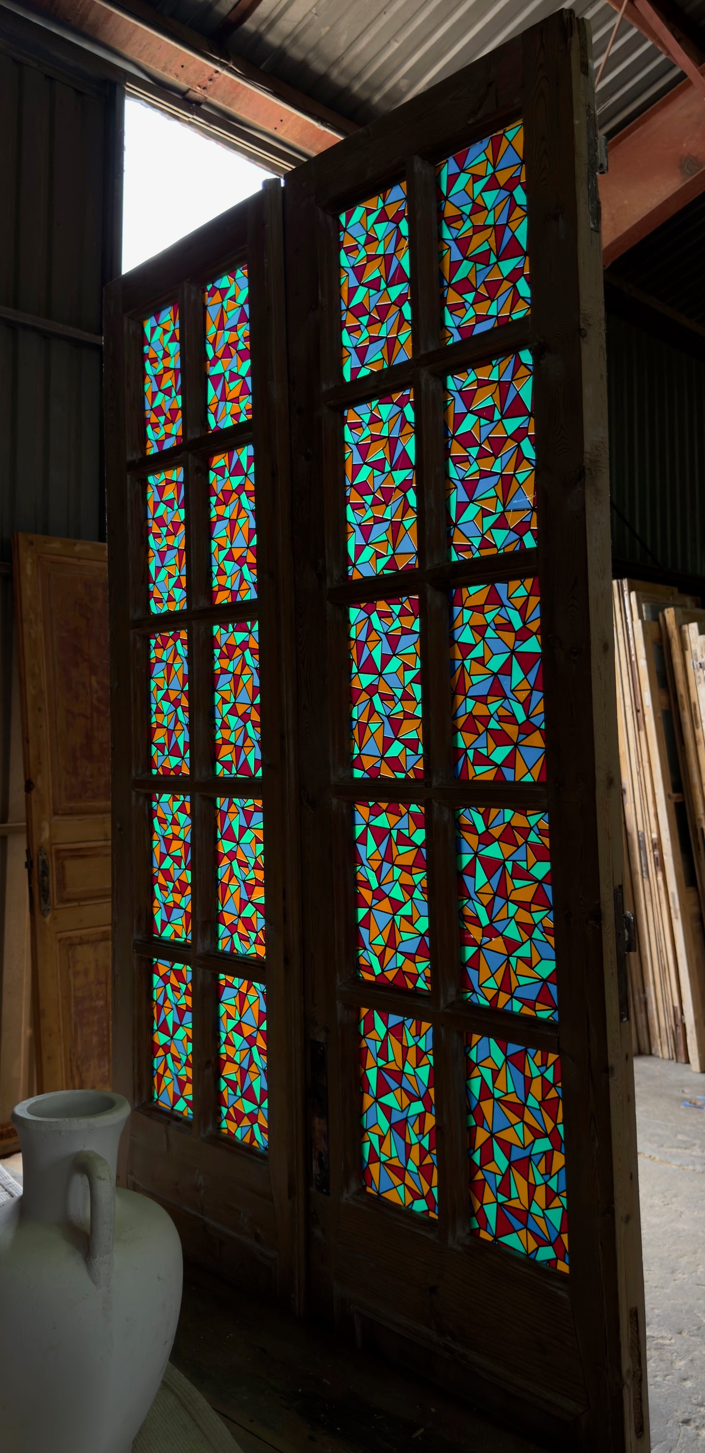 10 Lite Single Antique Stained Glass Doors - 39.5X92.75 J522