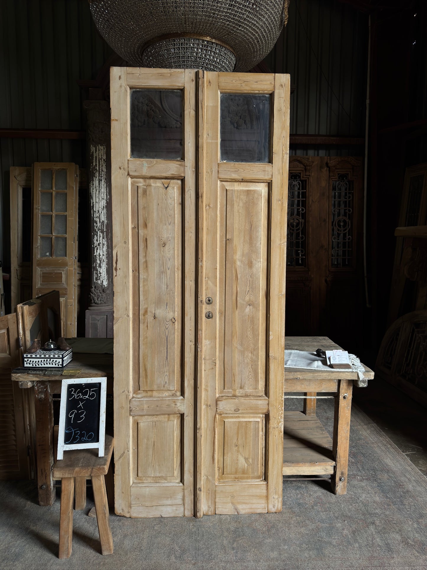 European Antique Glass French Doors - 36.25x93 J320