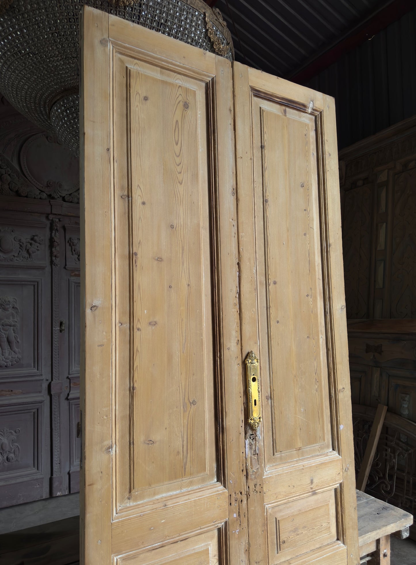 3 Panel Antique Solid French Doors - 43x105 K133