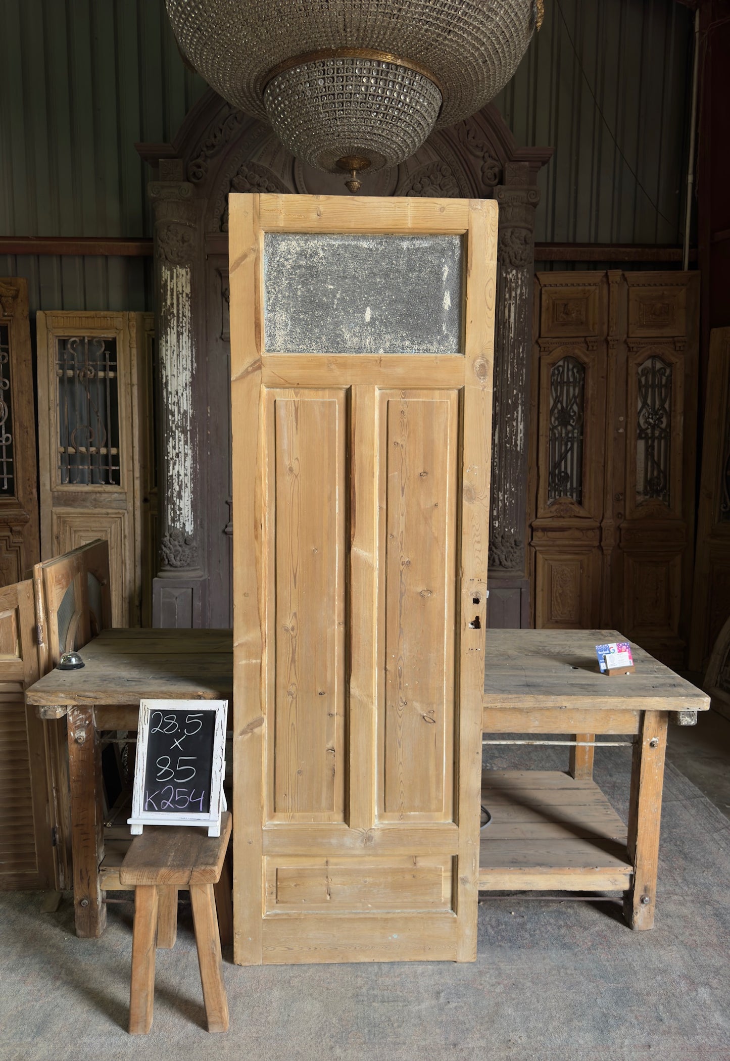 19th Century European Antique Glass Single Door - 28.5x85 K254