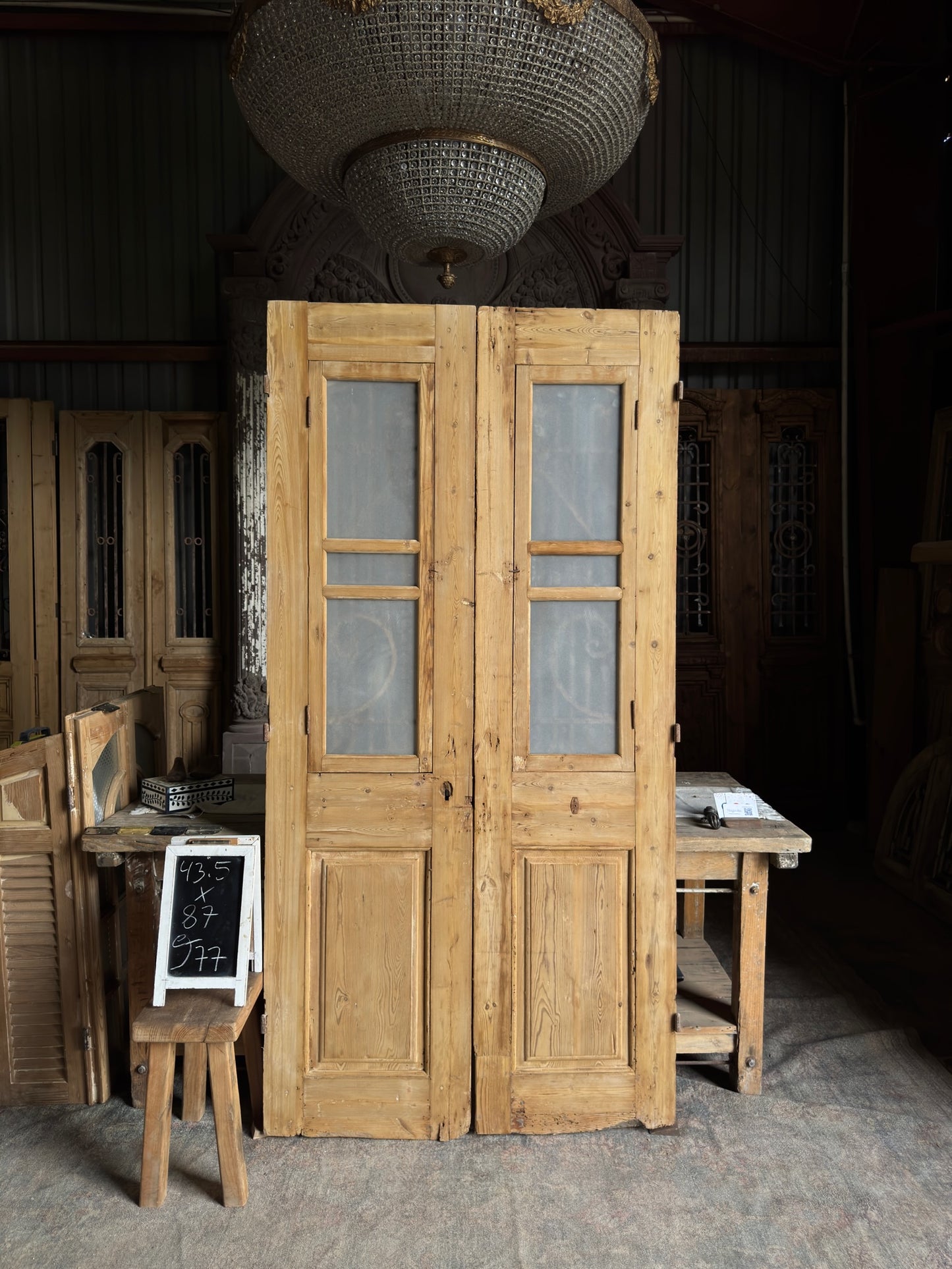 19th Century Peaked Antique Iron French Doors - 43.5x87 J77