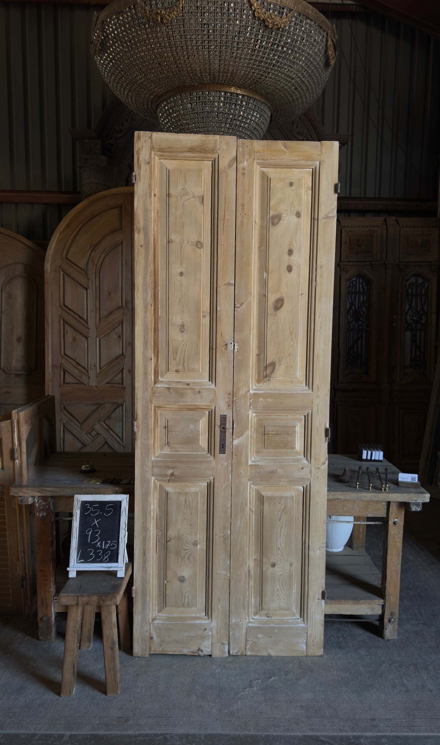 3 Panel Antique Solid French Doors - 35.5x93 - L338