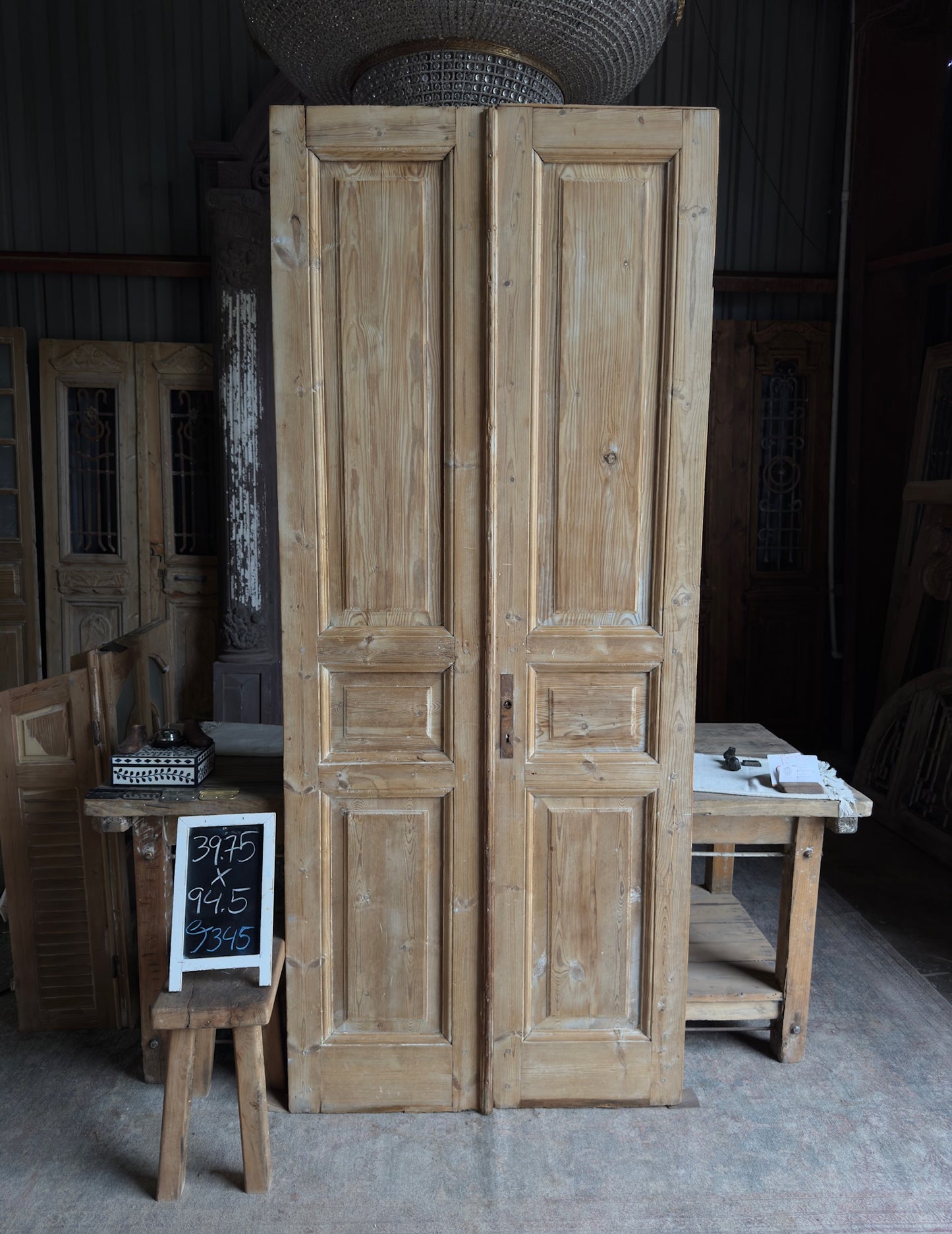 3 Panel Antique Solid French Doors - 39.75x94.5 J345