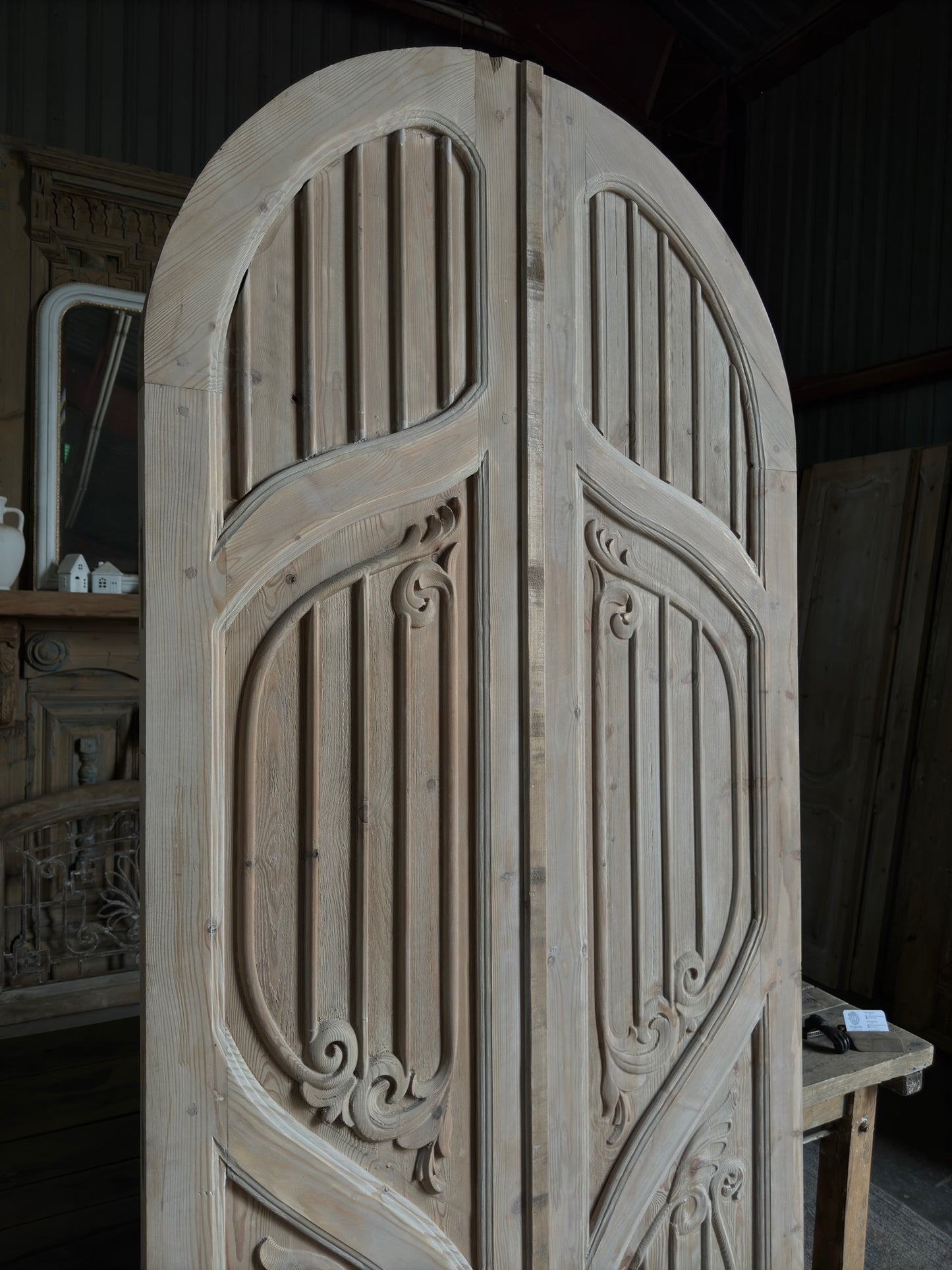 (The Merlin) Handrcrafted Arched Baltic Pine French Doors - 43.5x96.5 H242