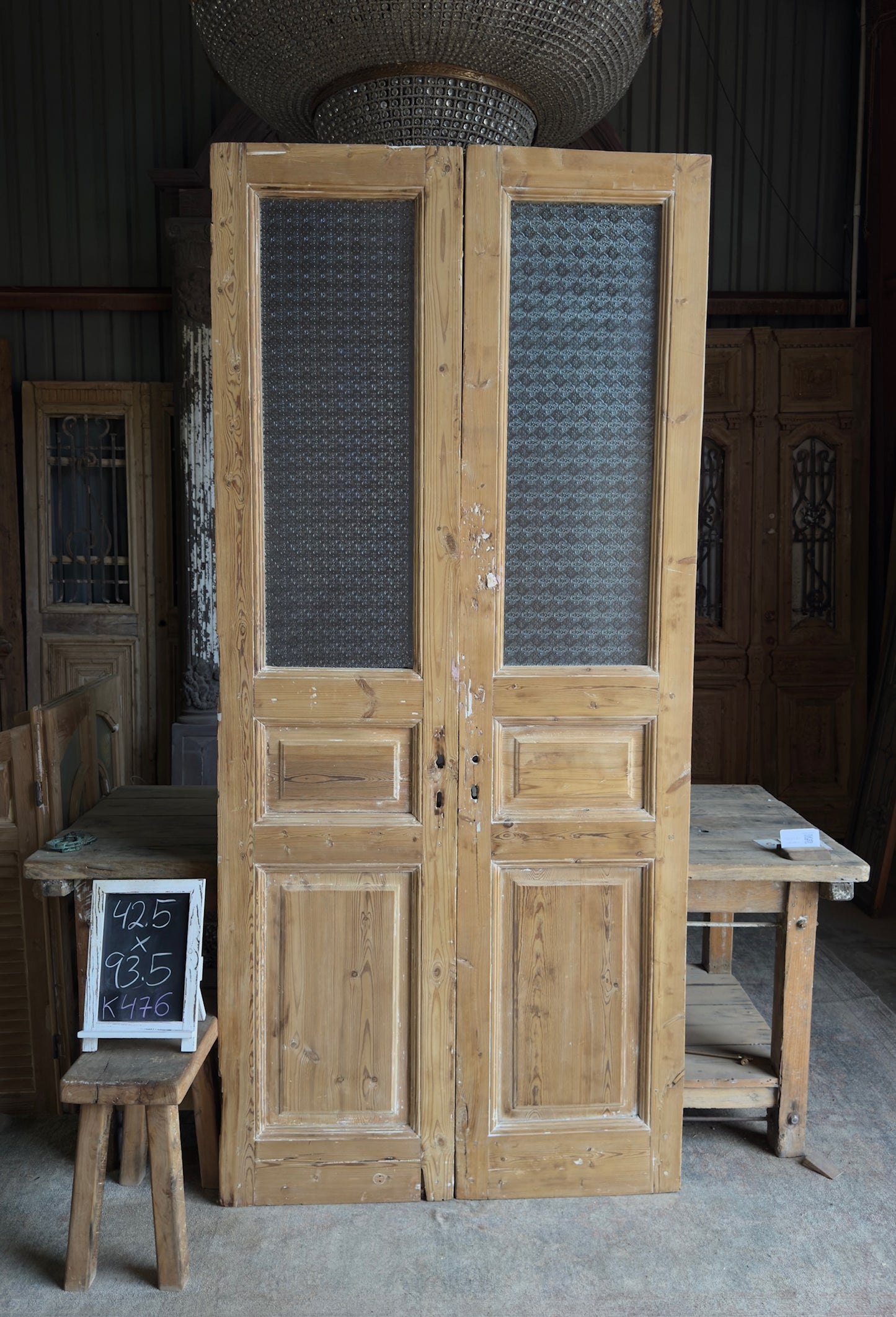 3 Panel Antique Glass French Doors - 39x93 K475