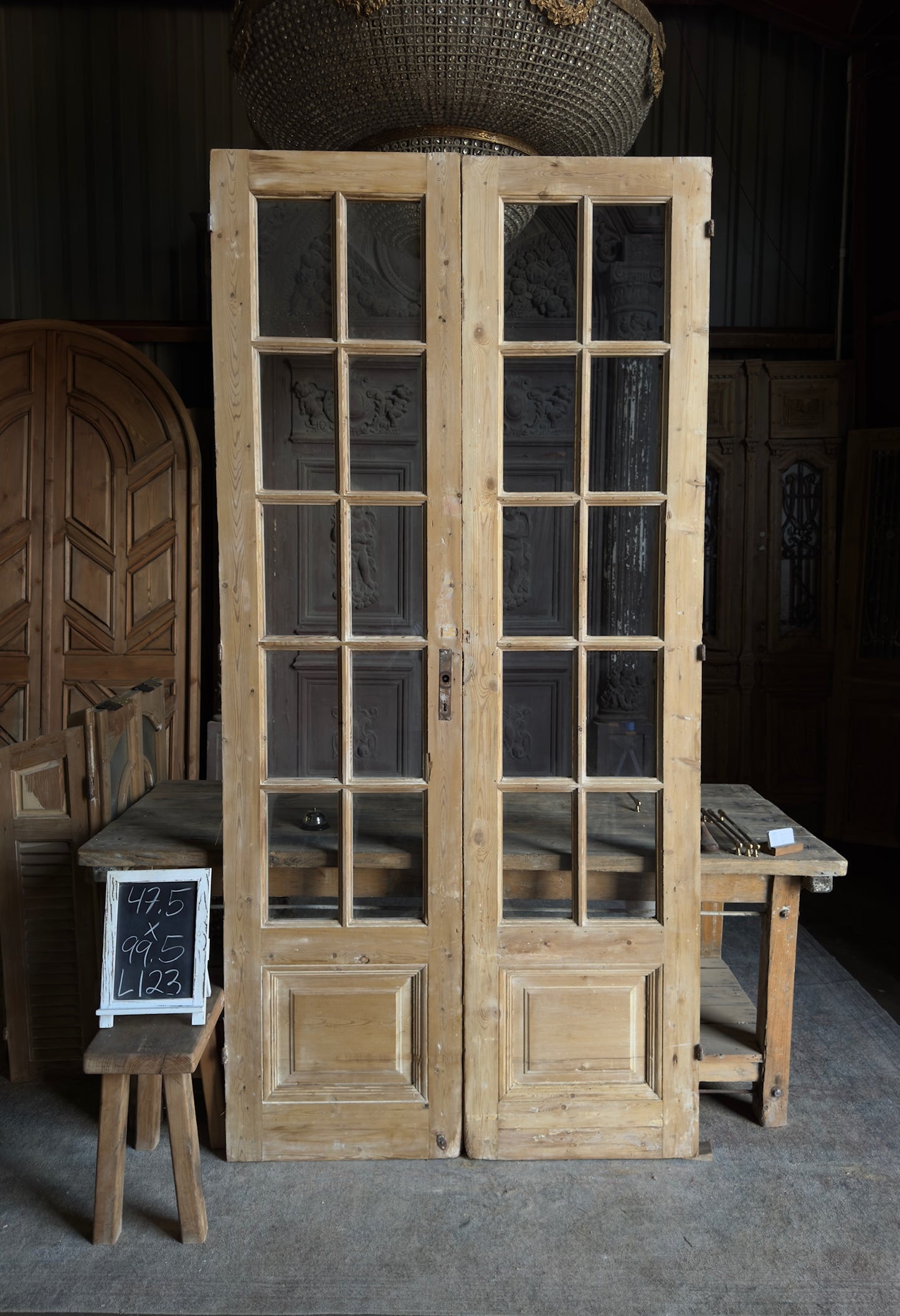 12 Lite Glass Antique French Doors - 47.5x99.5 - L123