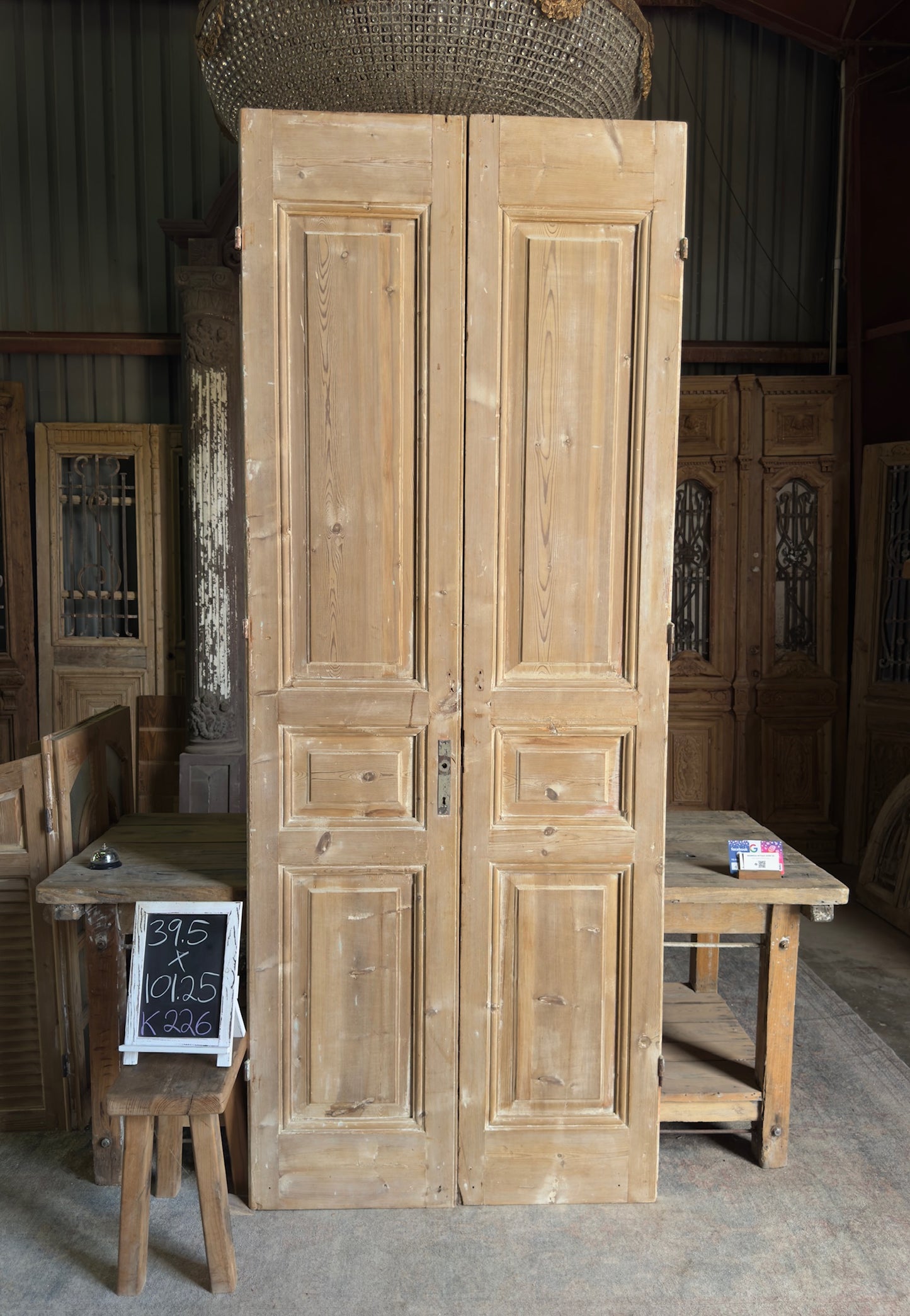 Unique 3 Panel Antique Solid French Doors - 39.5x101.25 K226