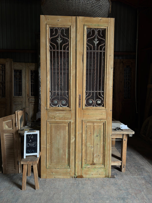 Elegant Tall Iron Antique French Doors - 47x104.75 H64