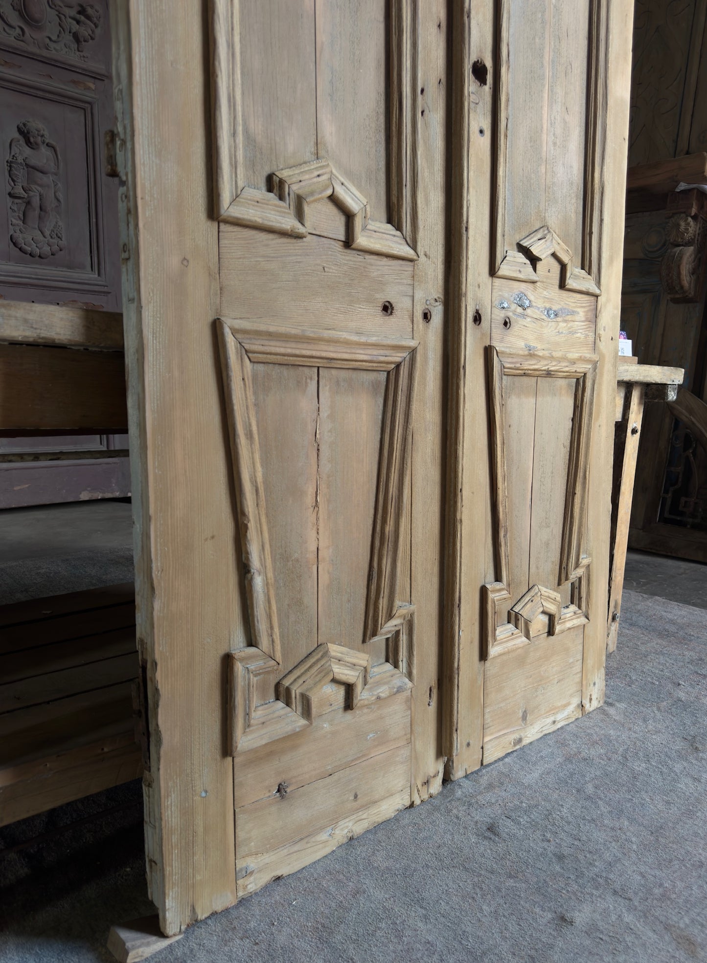Ornately Carved Solid Antique French Pair - 43x98 K225