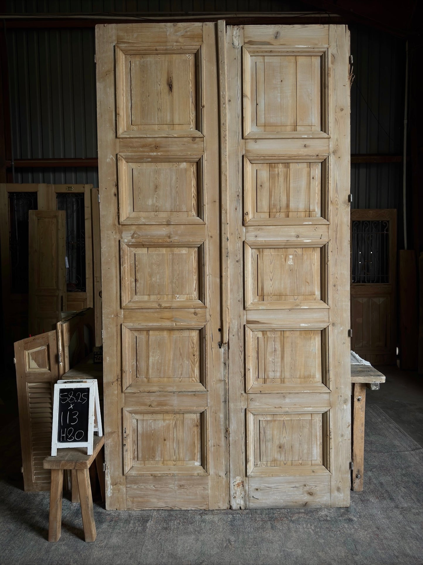 Grand 5 Panel Antique Solid Doors - 58.25x113 H80