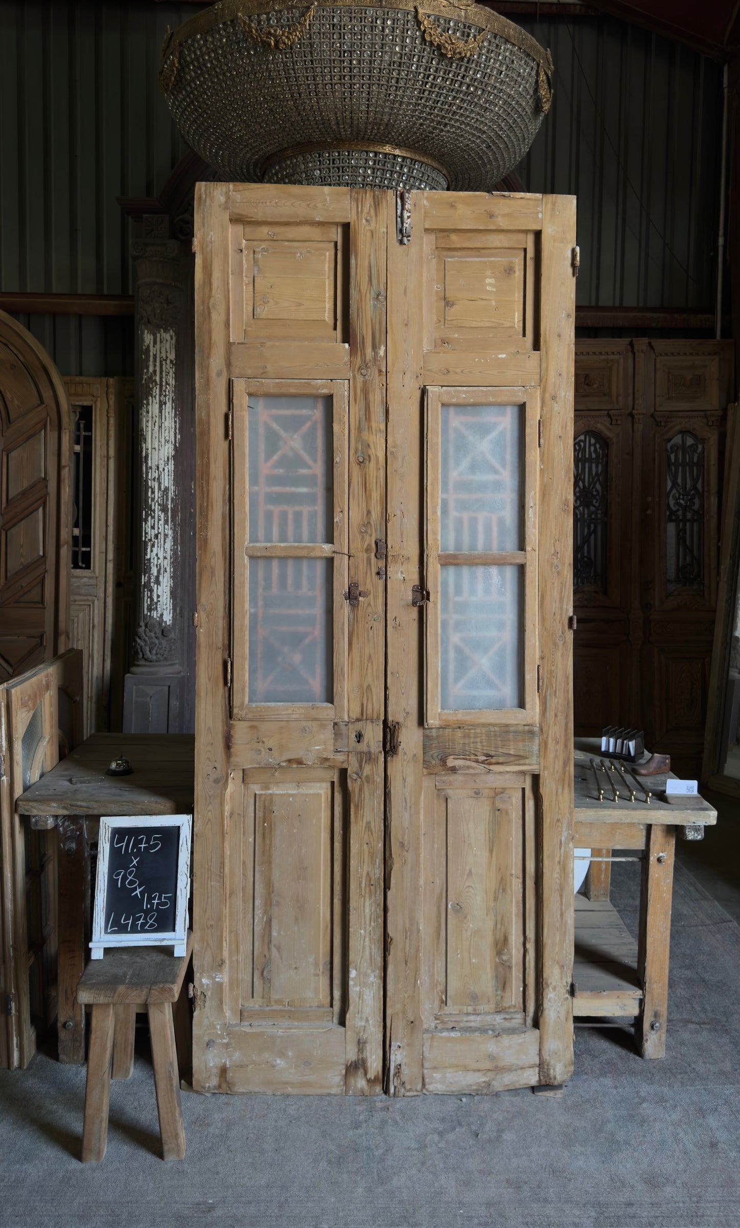 Carved Antique Iron French Doors - 41.75x98 - L478
